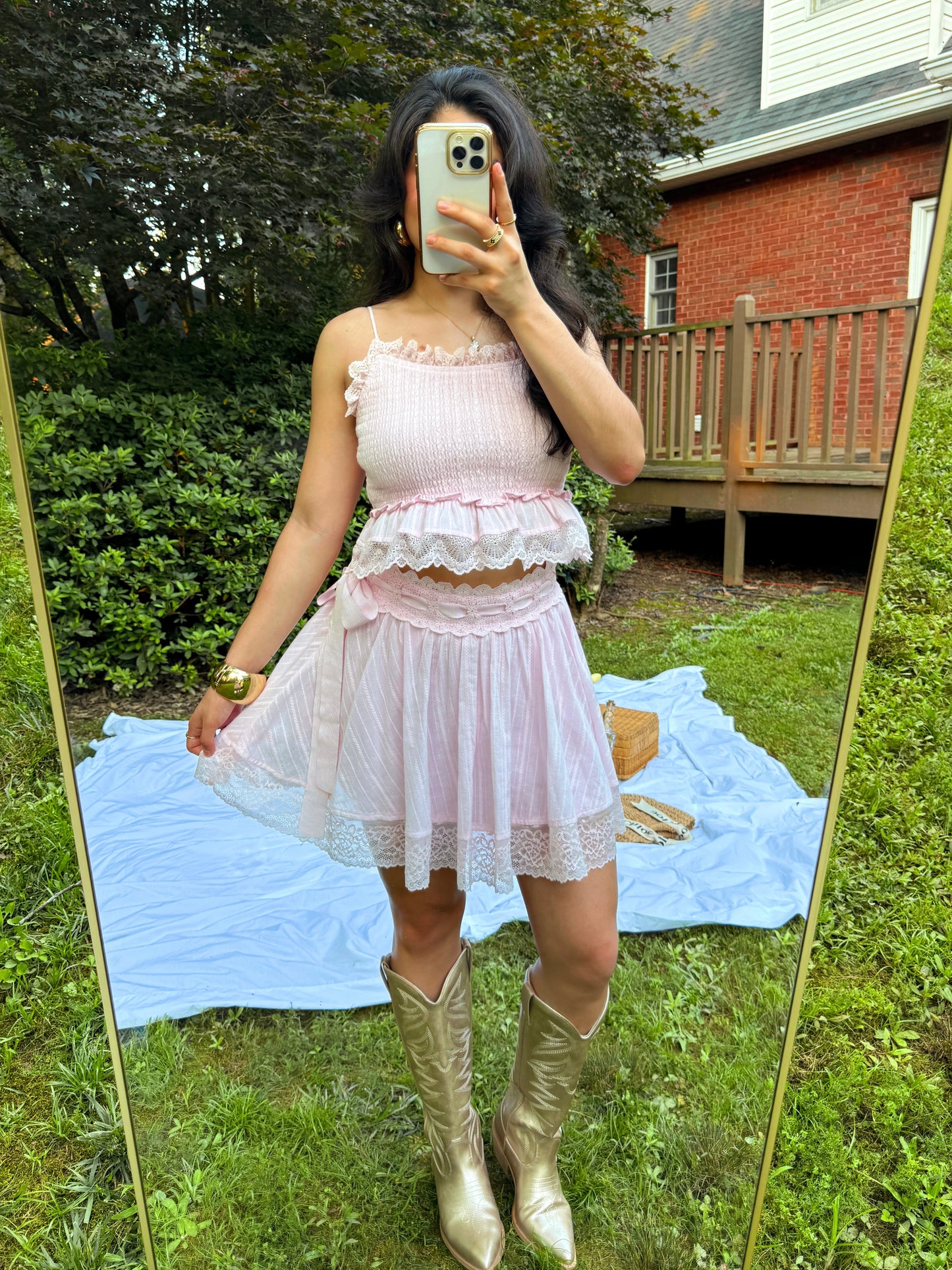Baby Pink Lace Girly Top & Skirt Set