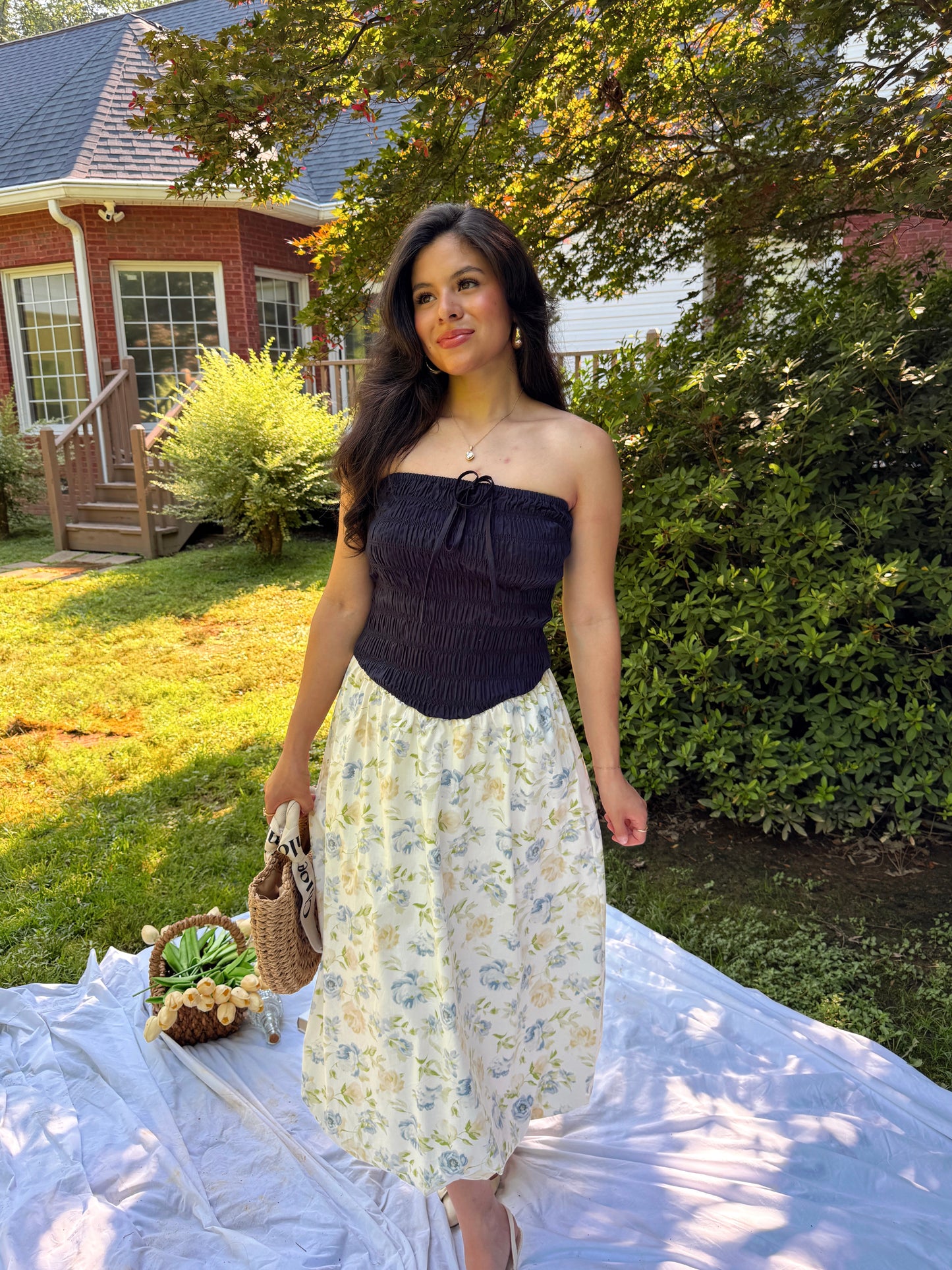Cool Toned Smocked Tube Midi Bubble Dress