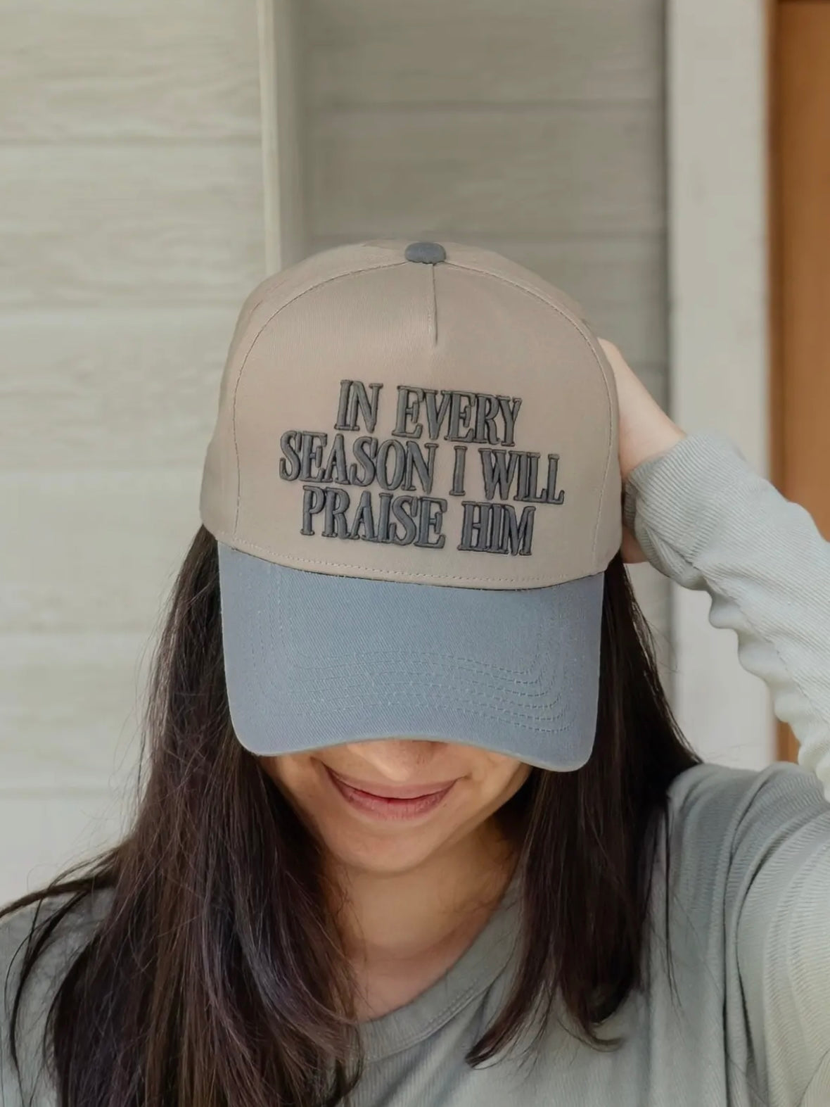 ‘In Every Season I Will Praise Him’ Embroidered Trucker Hat