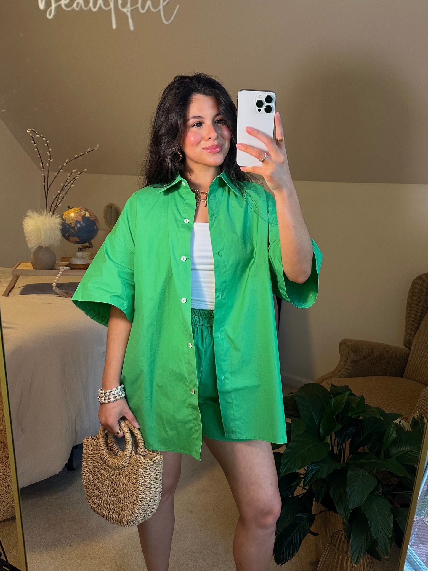 Kelly Green Button Up & Short Set