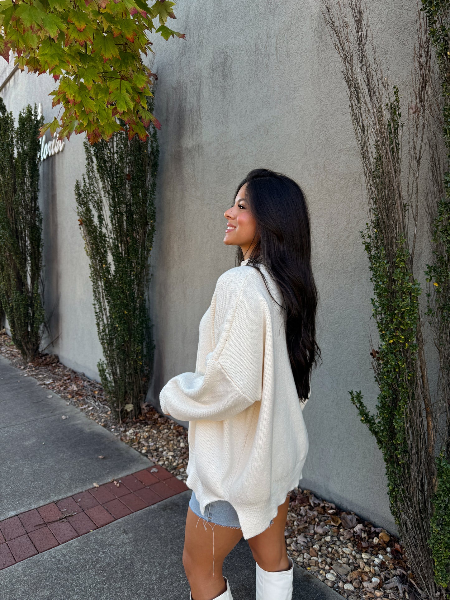 Cream Oversized Mockneck Sweater