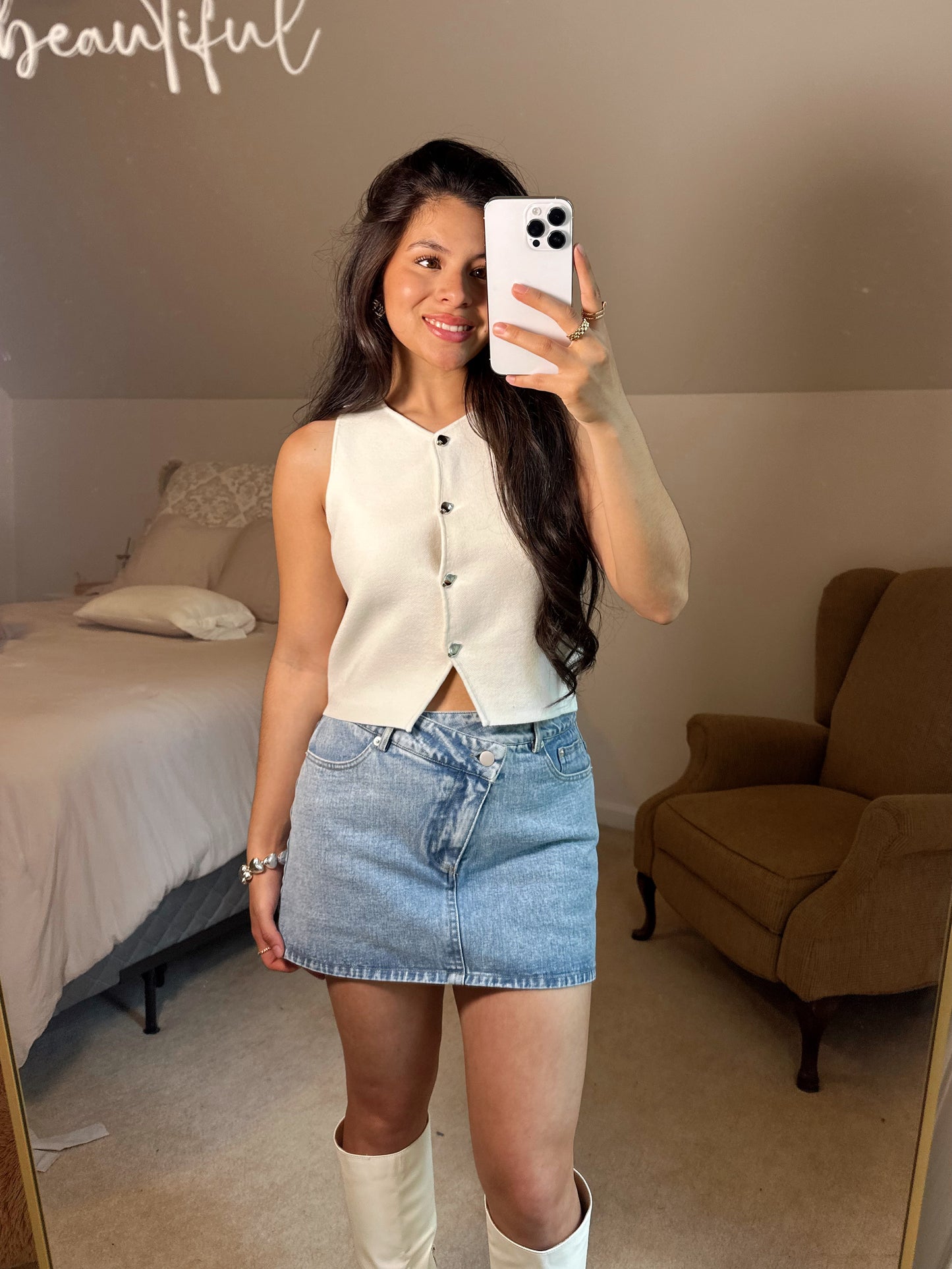Denim Asymmetrical Button Skort