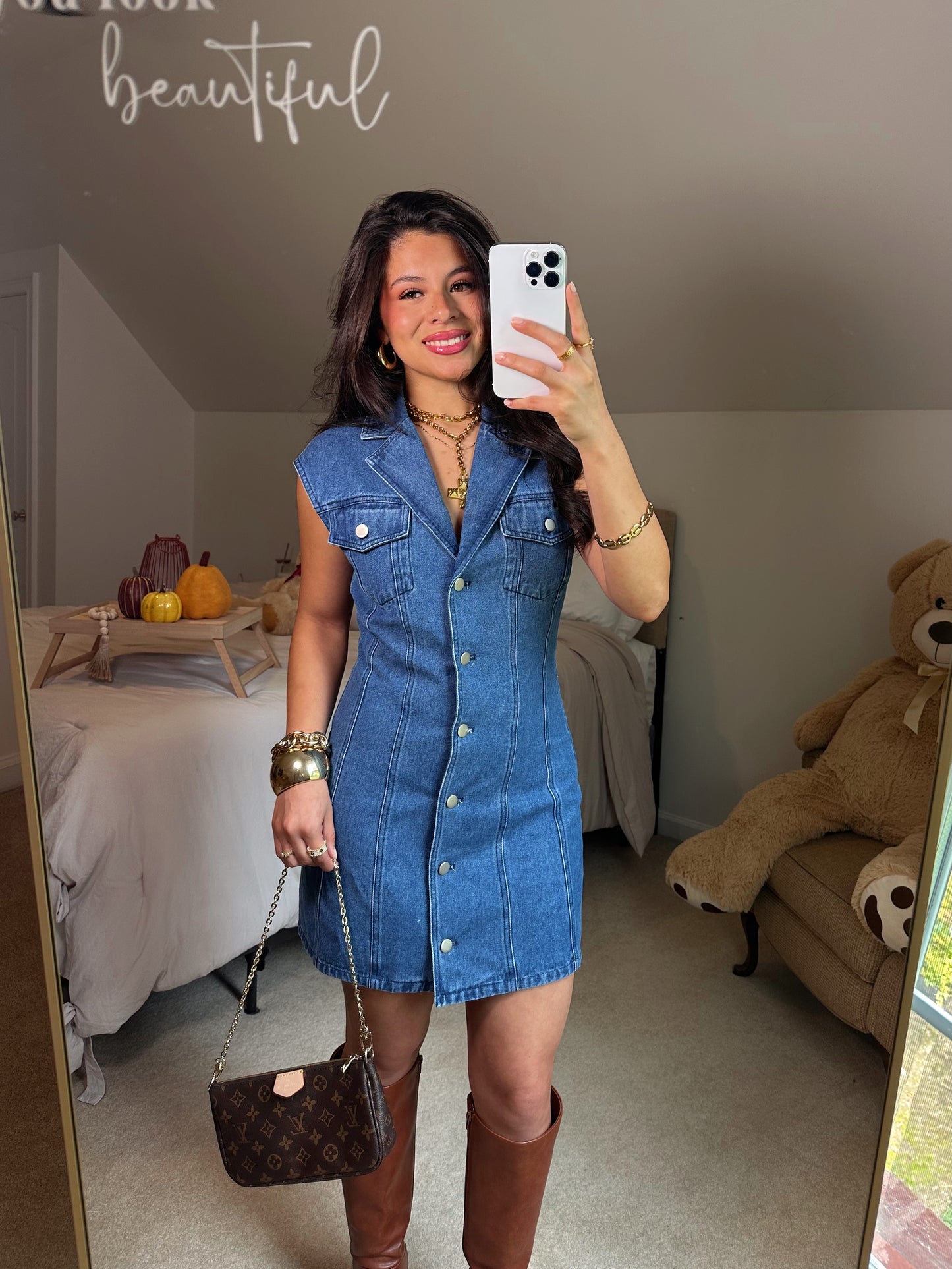 Collared Button-Up Denim Dress