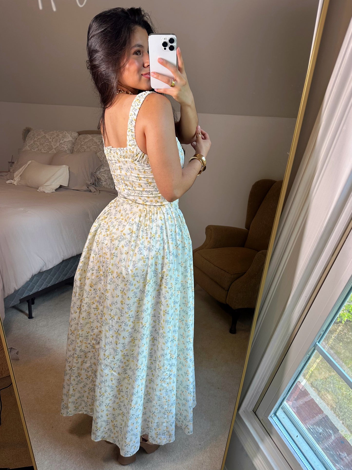 Yellow Ditsy Floral Midi Dress