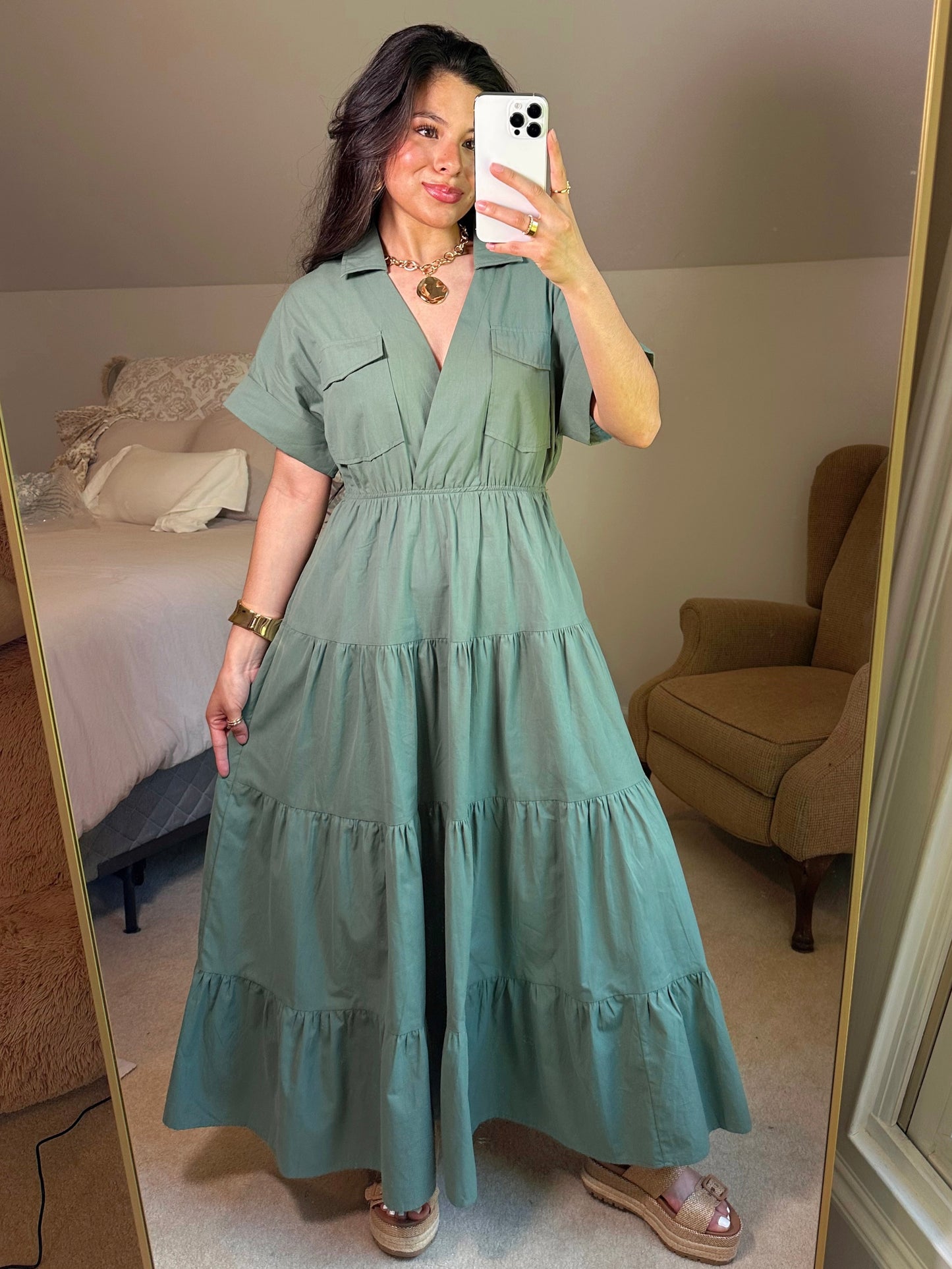 Vintage Green Utility Maxi Dress