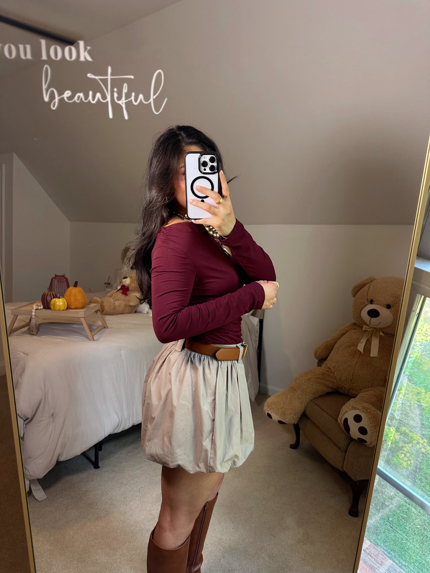 Burgundy Off-Shoulder Ruched Top