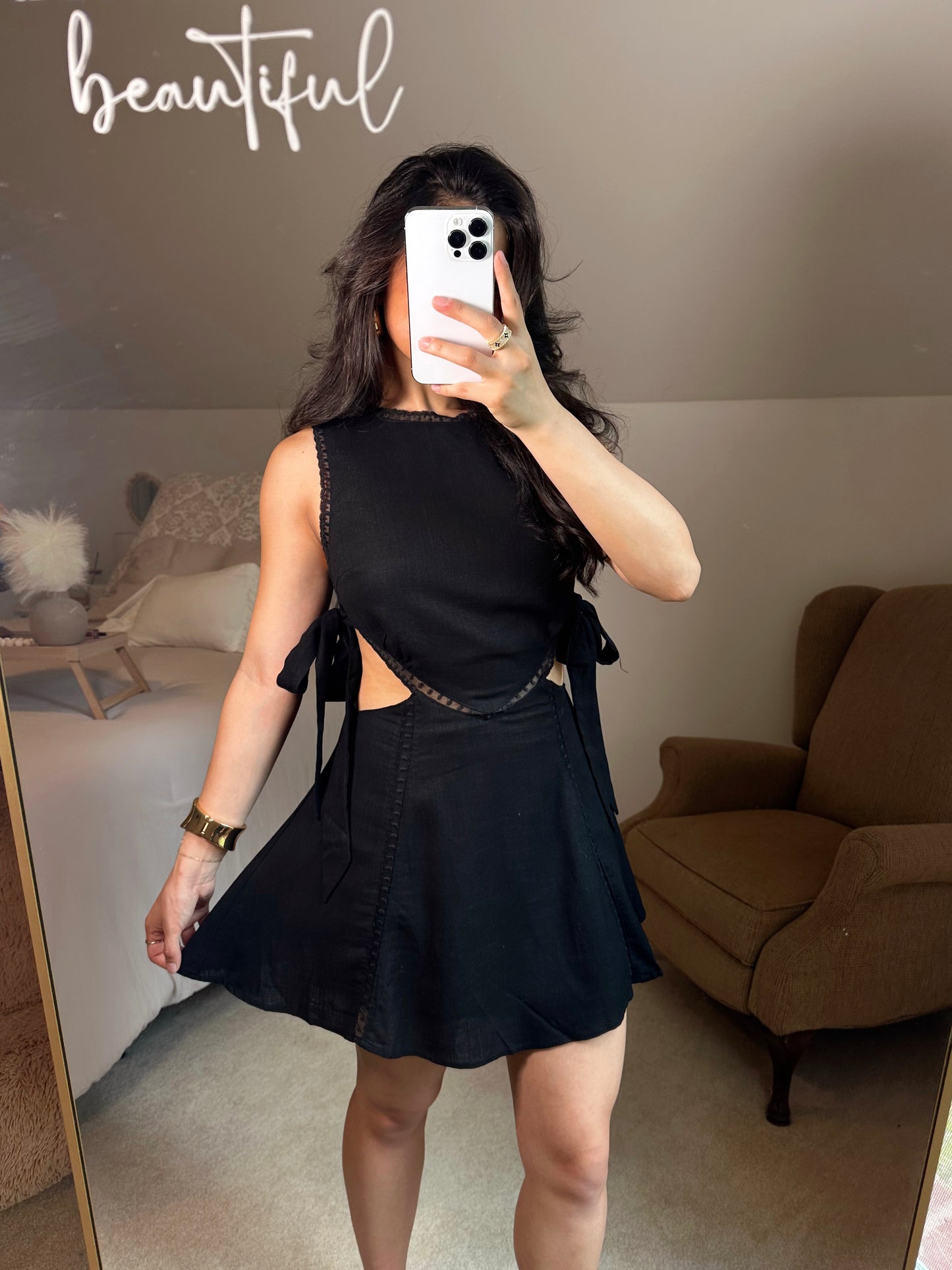 Black Lace Side Cut-Out Dress