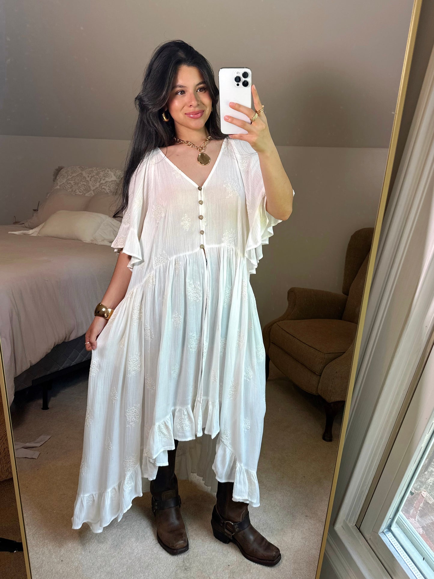 Boho Ivory Long Flowy Top