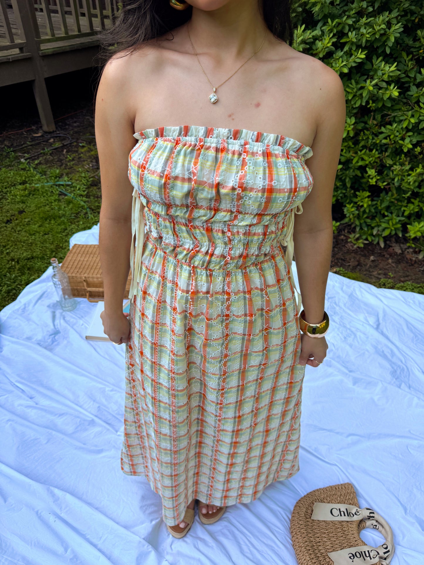 Sherbert Plaid Strapless Dress