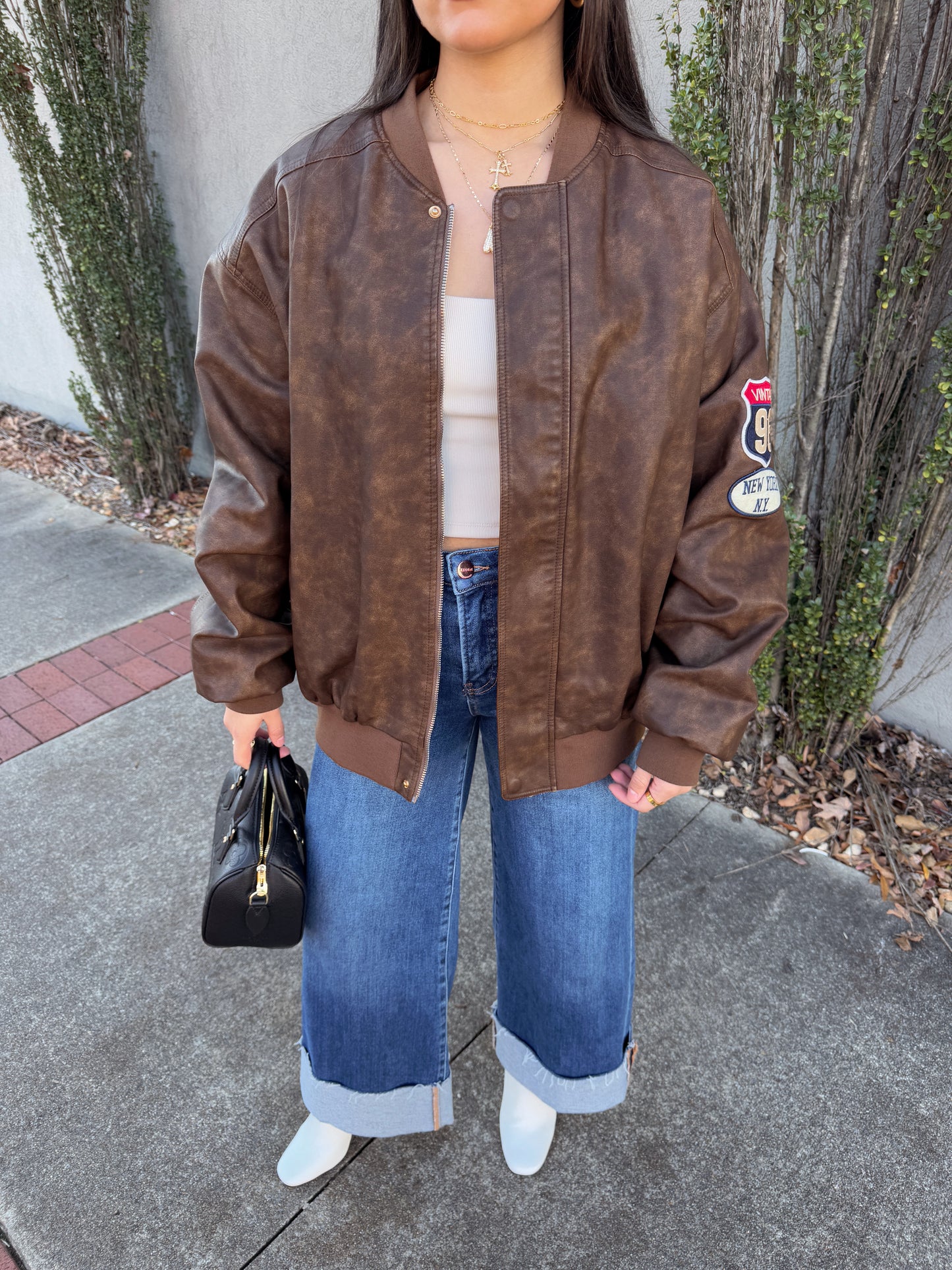 Vintage Patch Brown Oversized Jacket