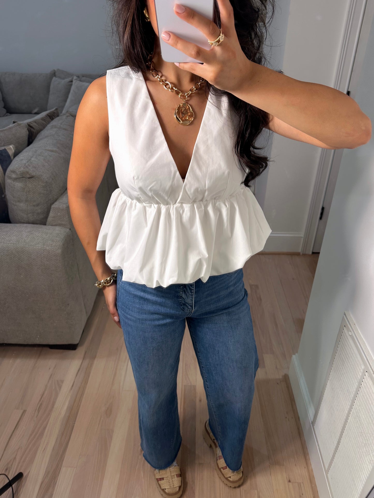 White Bubble Peplum Top