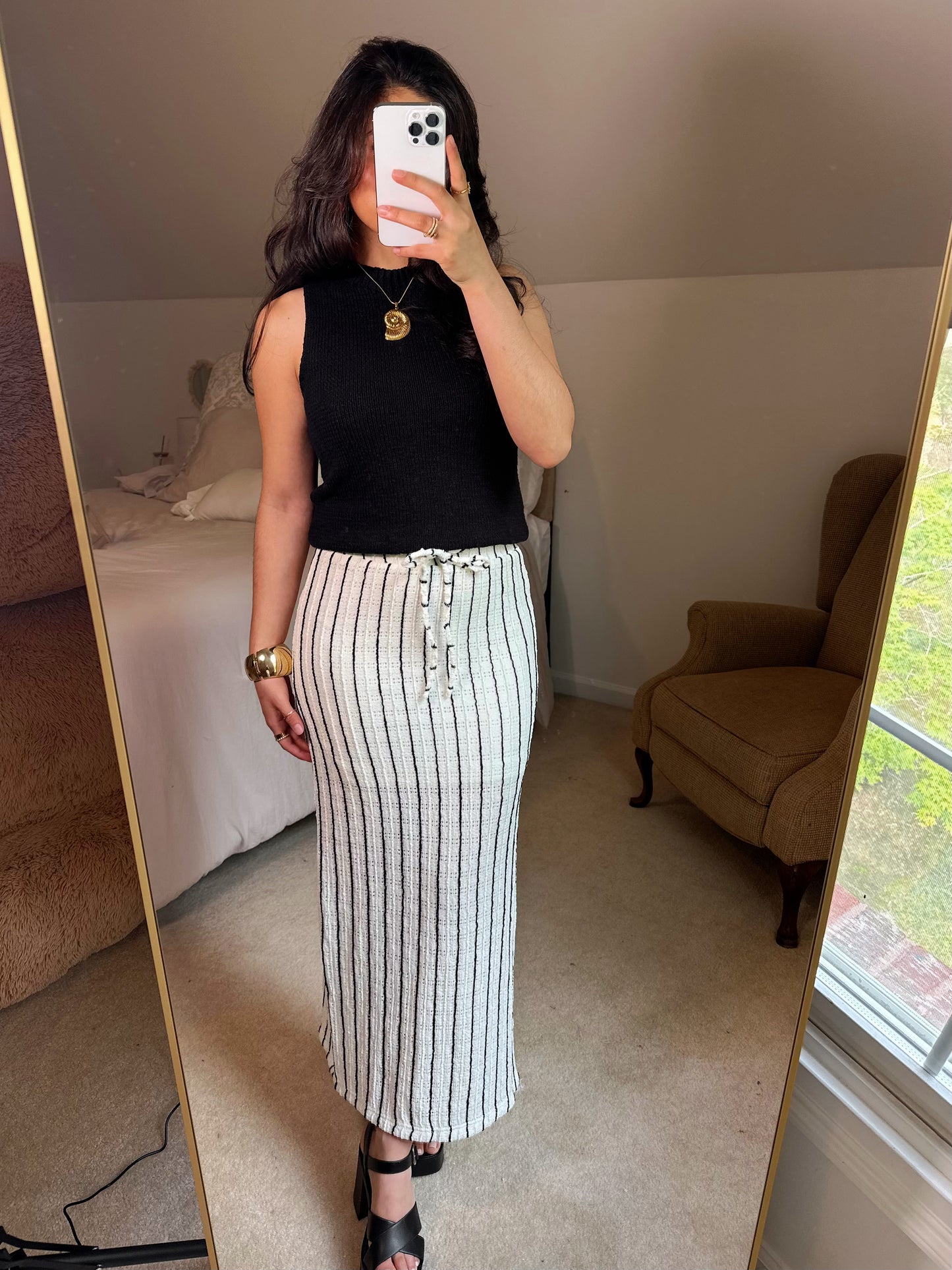 Black & Ivory Striped Knit Skirt