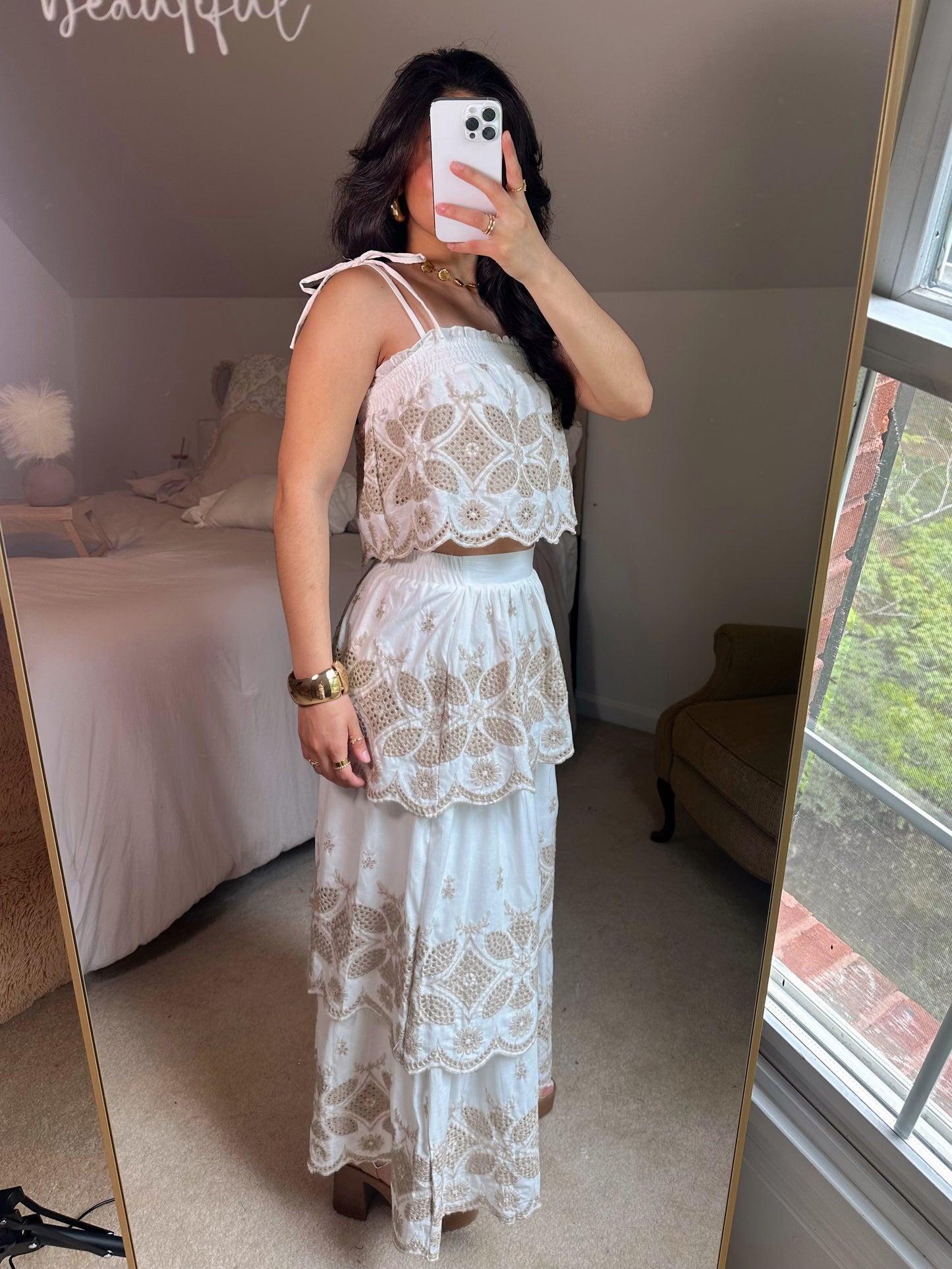 Italian Summer Floral Embroidered Skirt Set