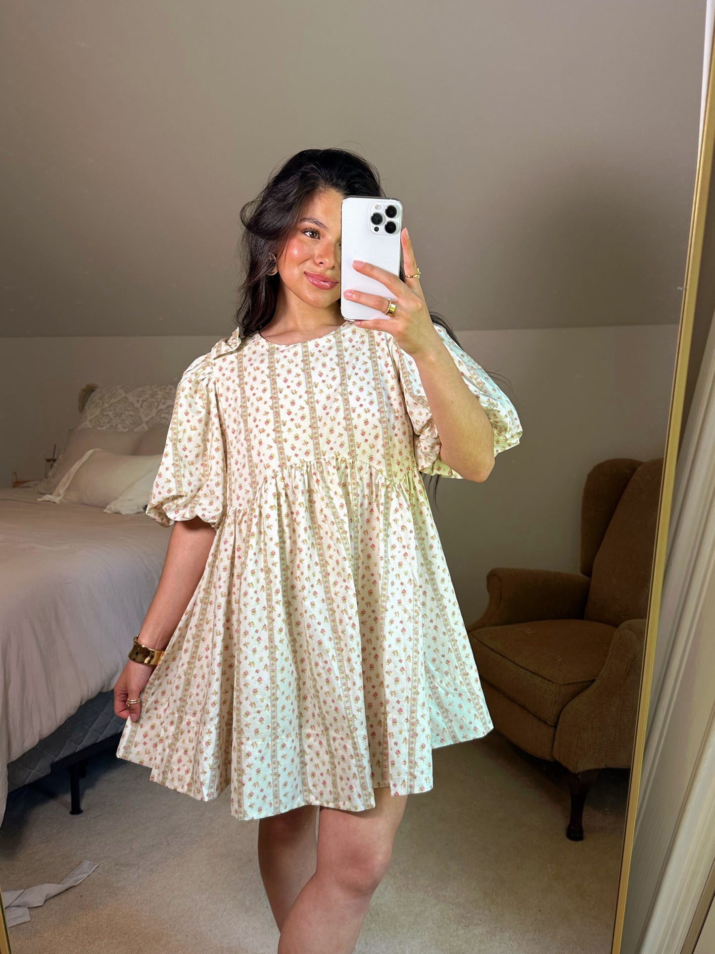 Ditsy Floral Bow Babydoll Dress