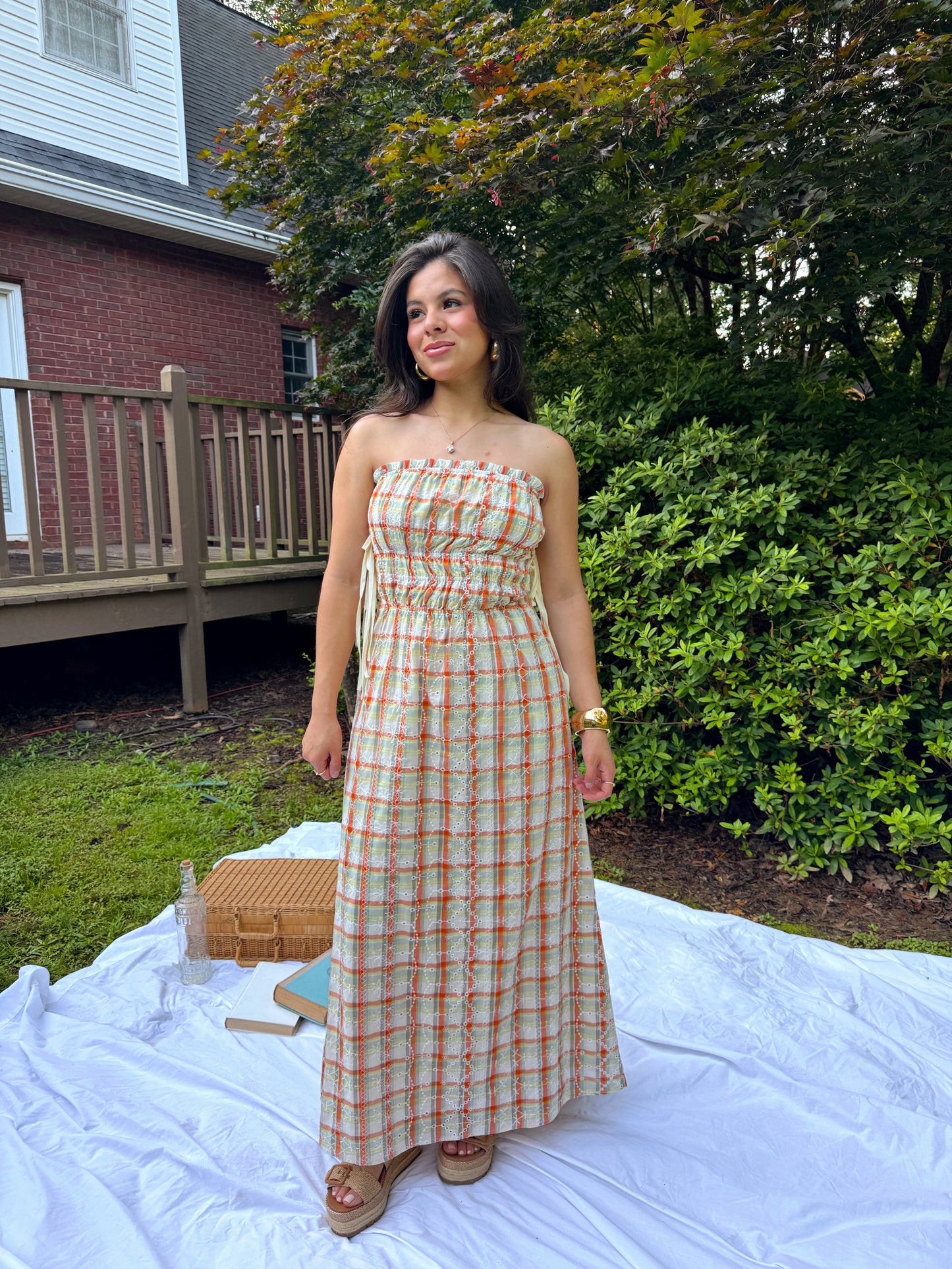 Sherbert Plaid Strapless Dress