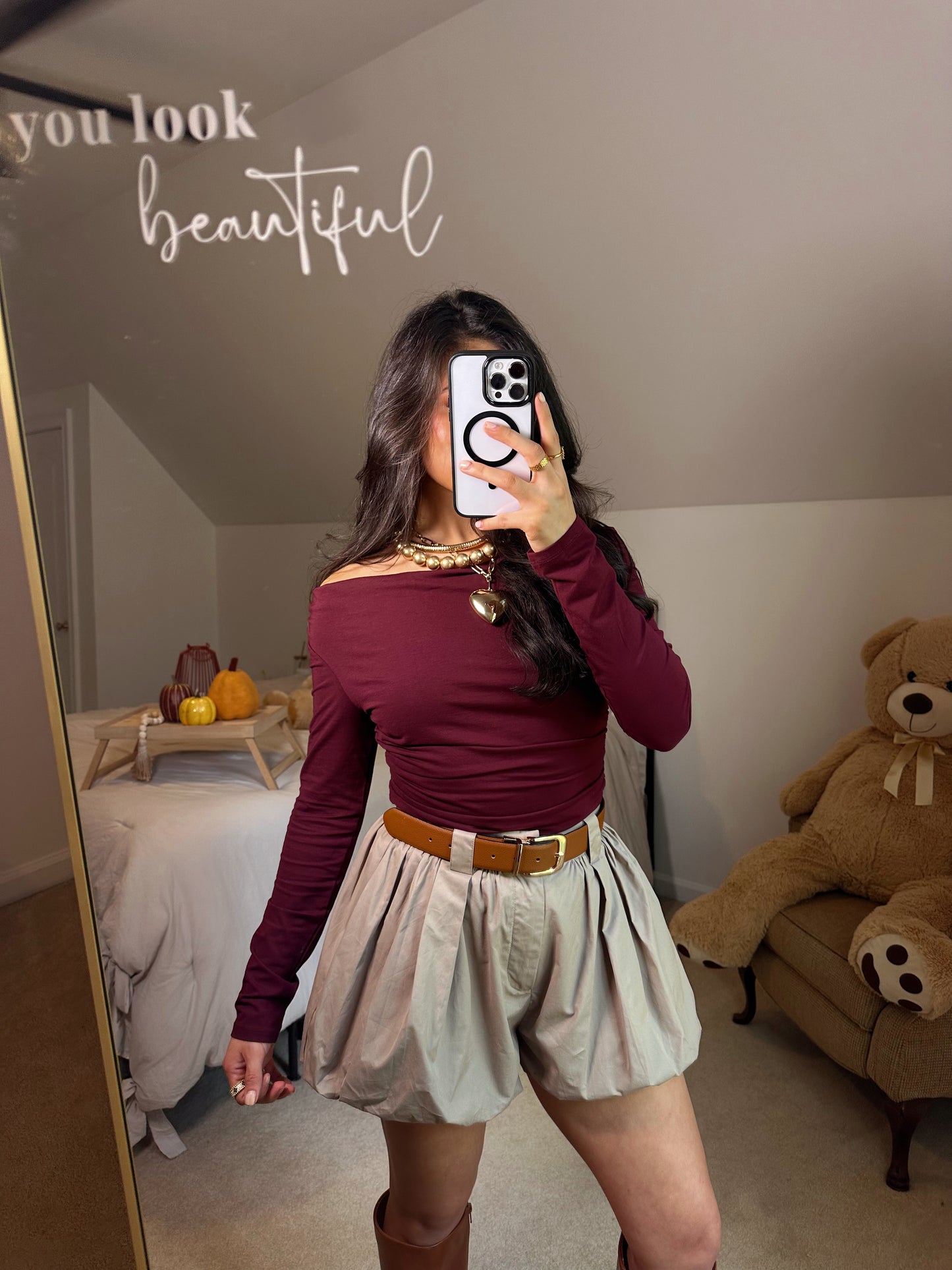 Burgundy Off-Shoulder Ruched Top