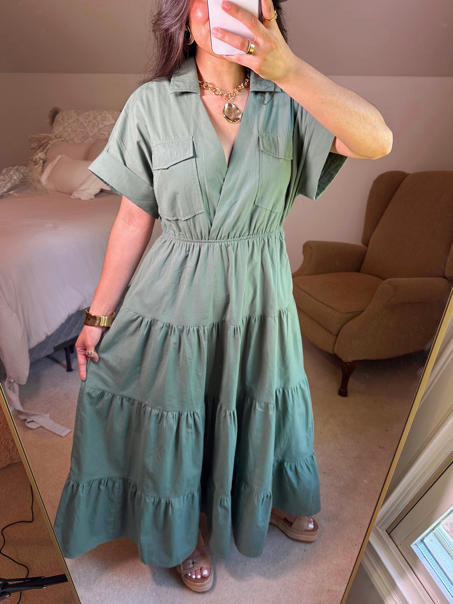 Vintage Green Utility Maxi Dress
