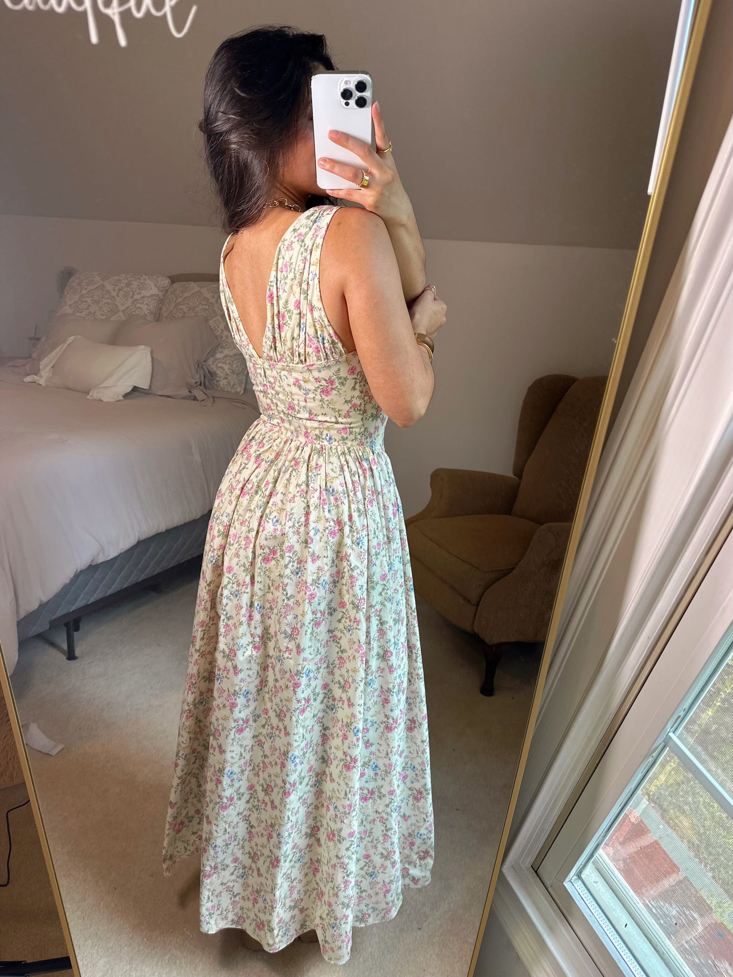 Floral V-Neck Corset Waist Maxi Dress