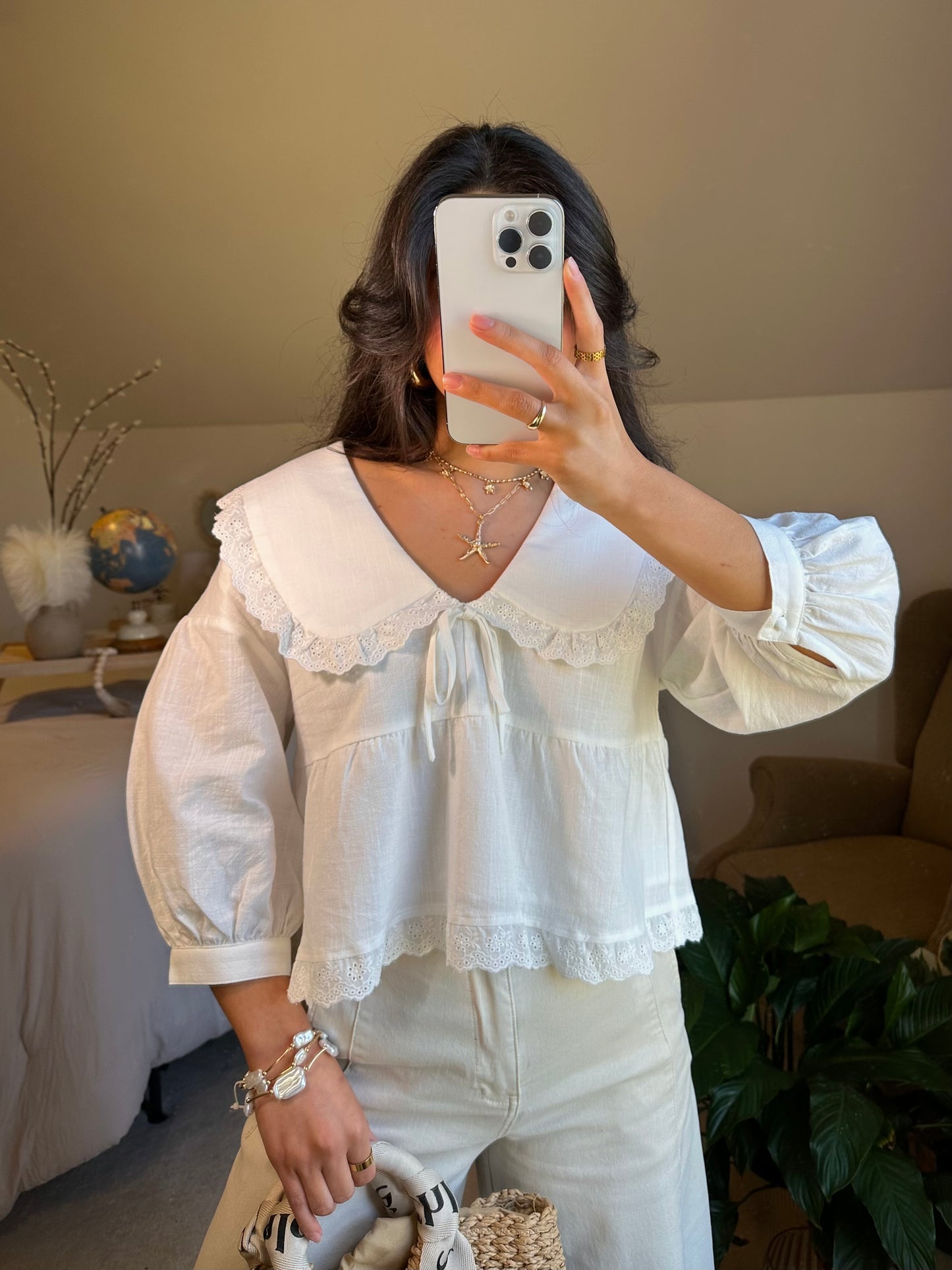 White Collared Poplin Top