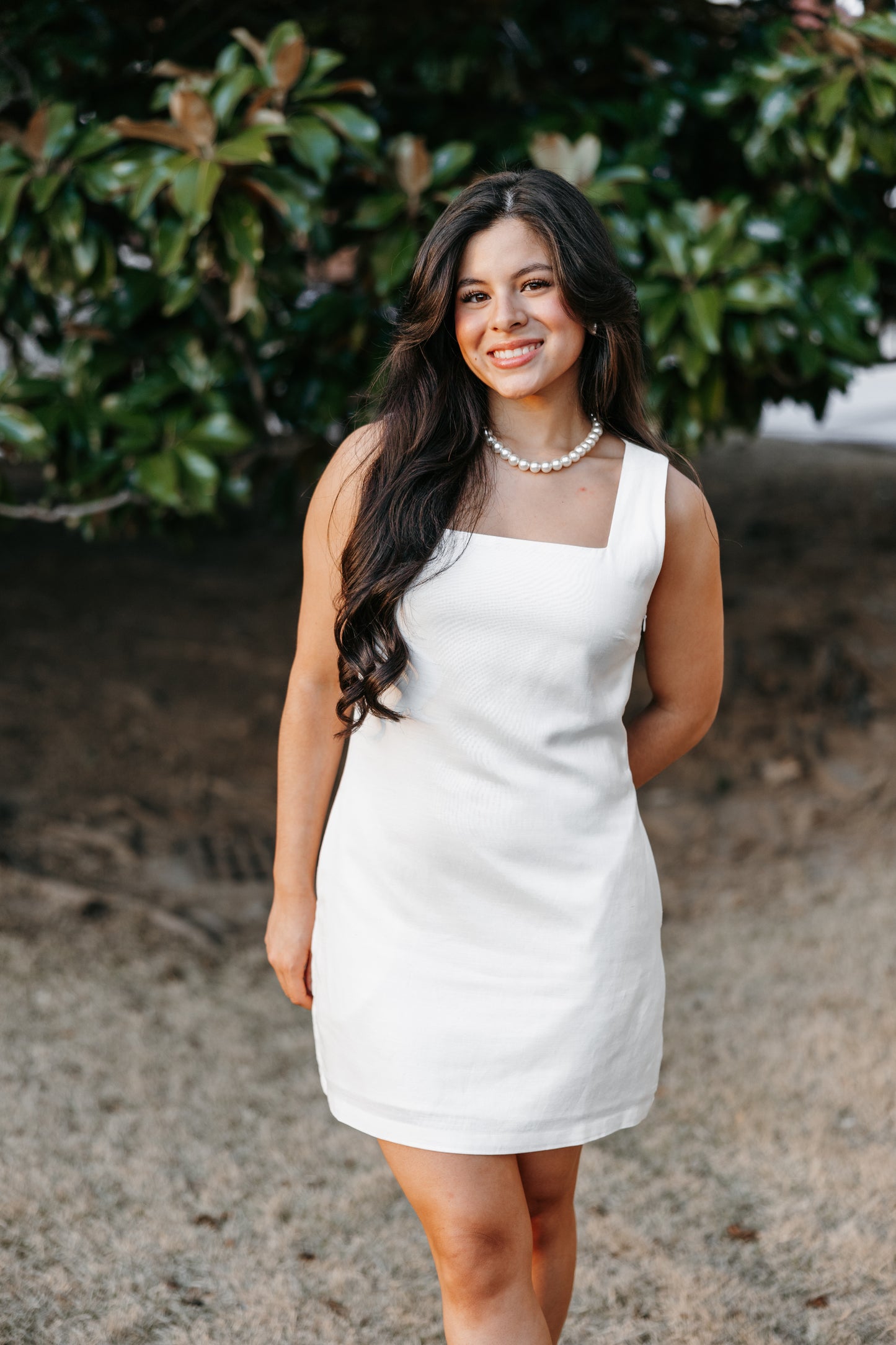White Linen Square Neck Dress