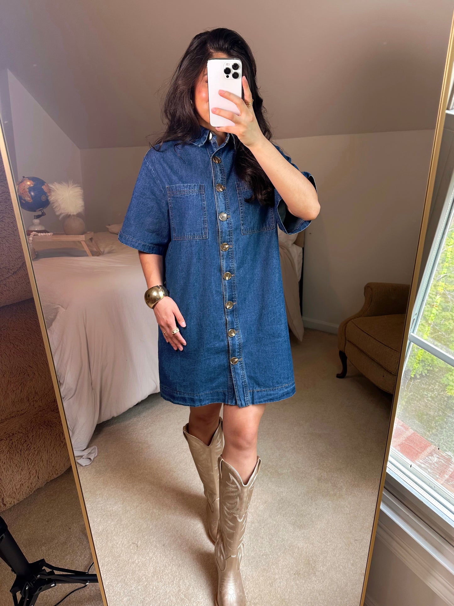 Denim Button-Up Shirt Style Dress