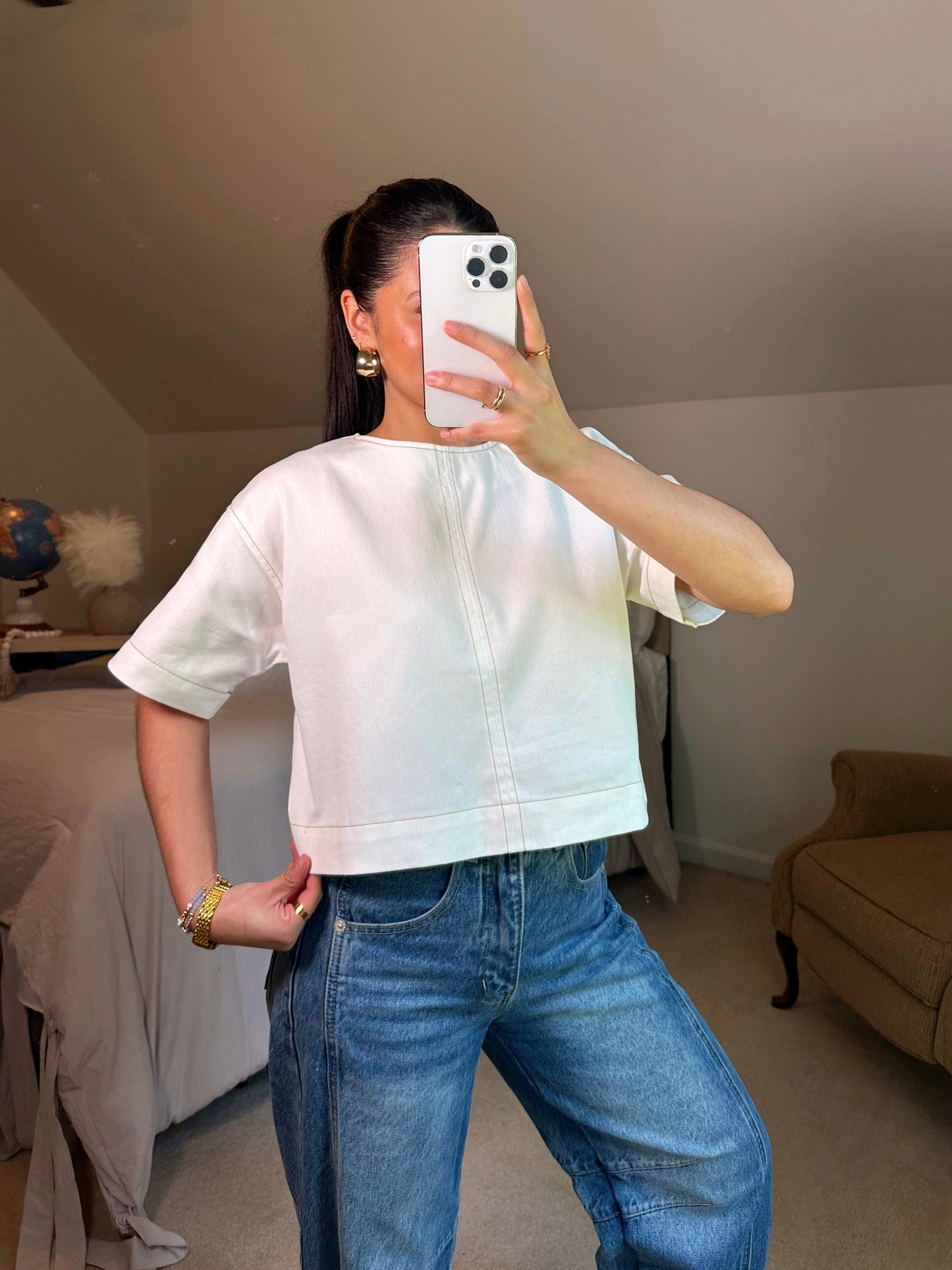 White Denim Top