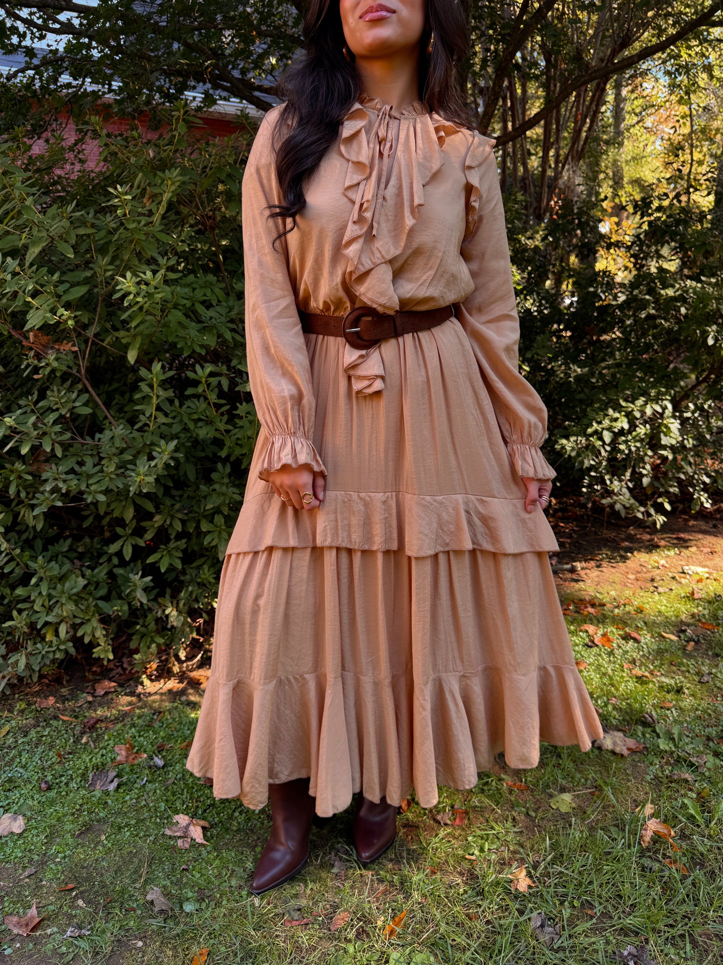 Maple Ruffle Belted Midi Dress