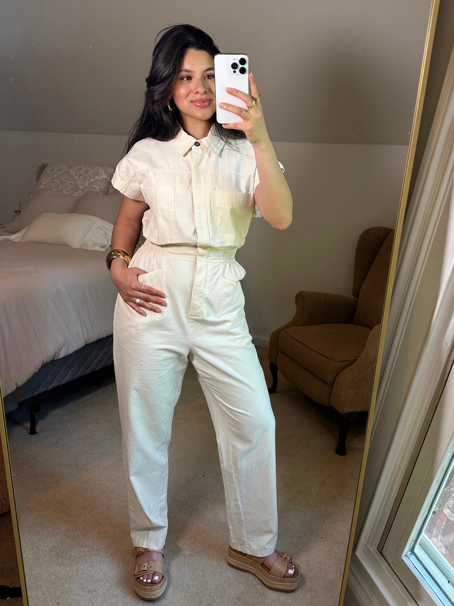 Chic Cream Button Up Jumpsuit