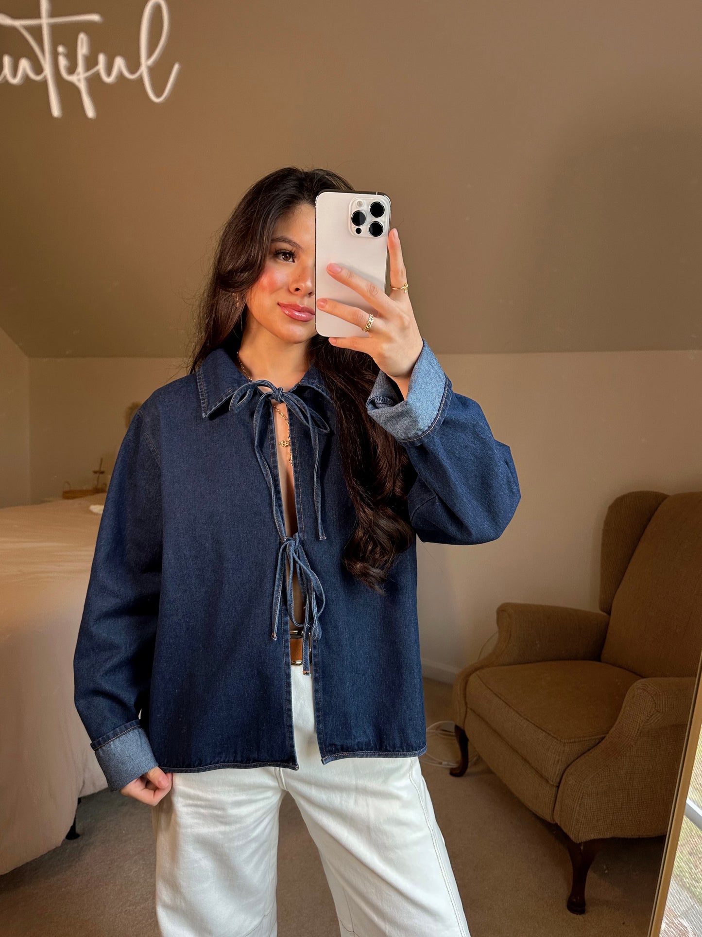Dark Denim Front Tie Top