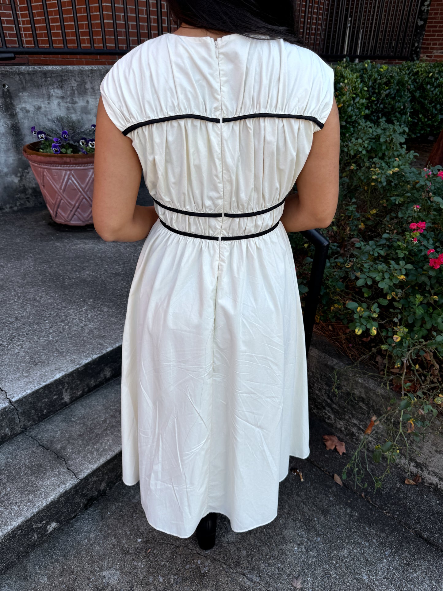 Cream Black Bows Midi Dress