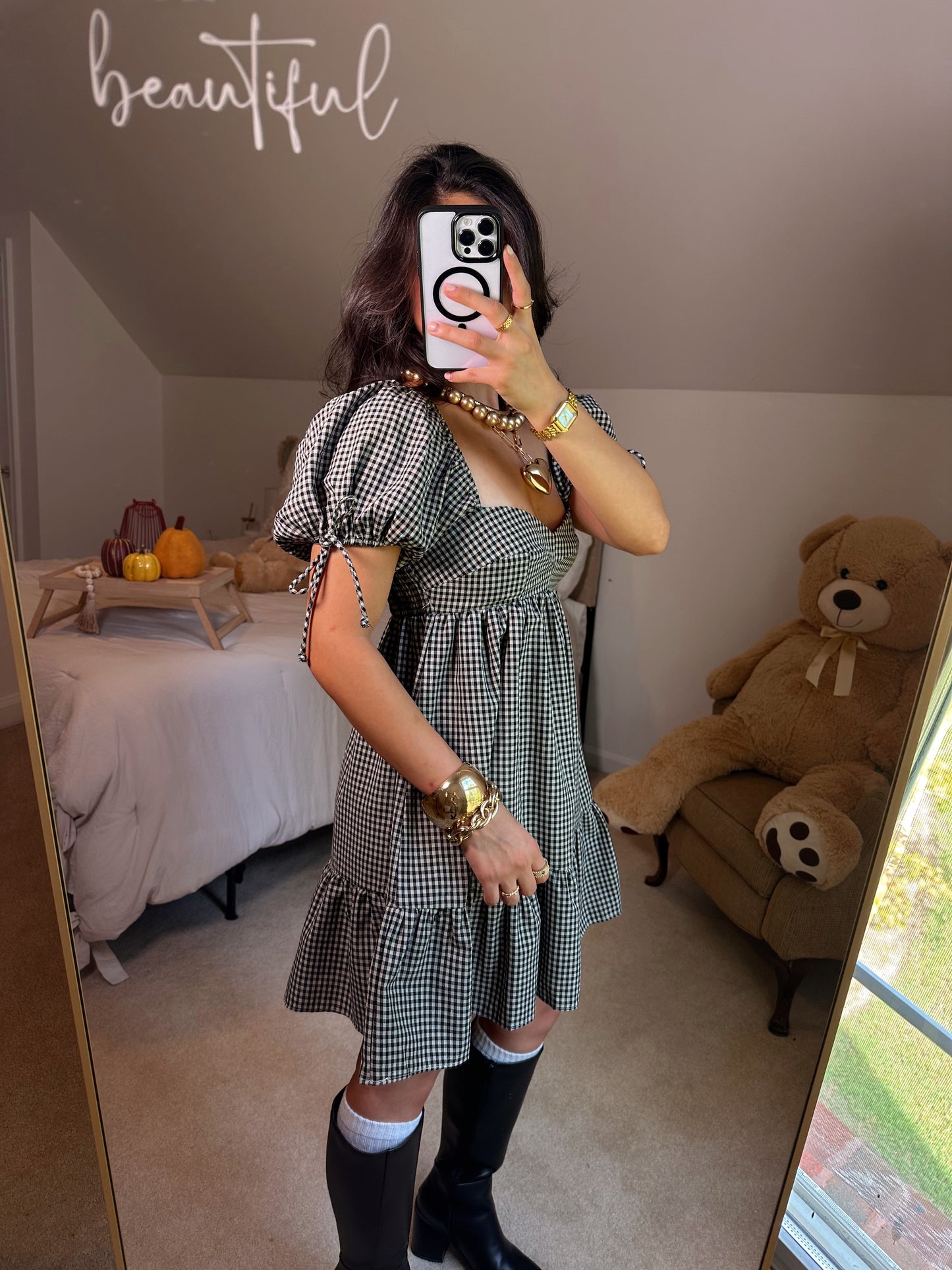 Black Gingham Babydoll Dress