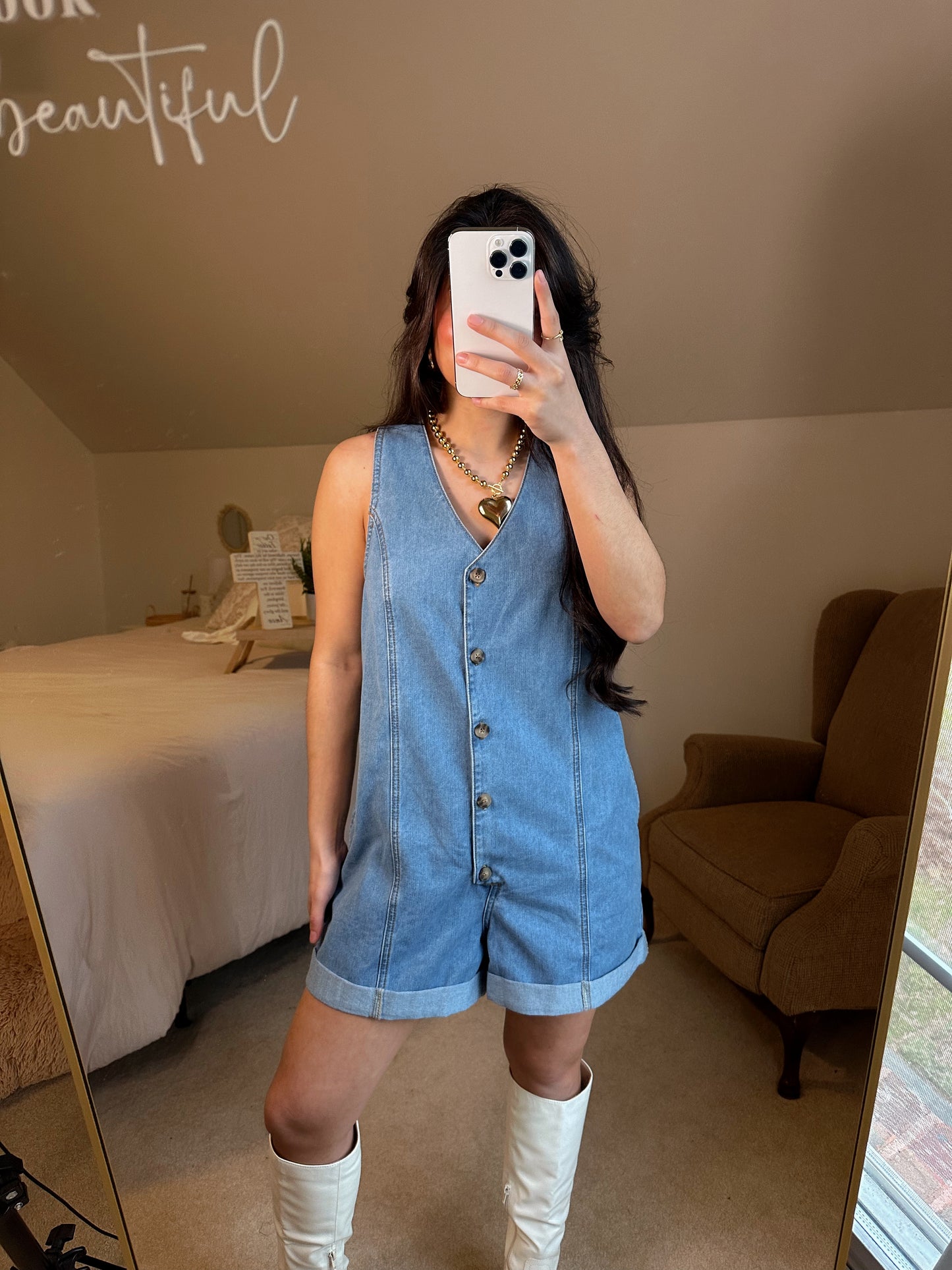 Denim Button-Up Romper