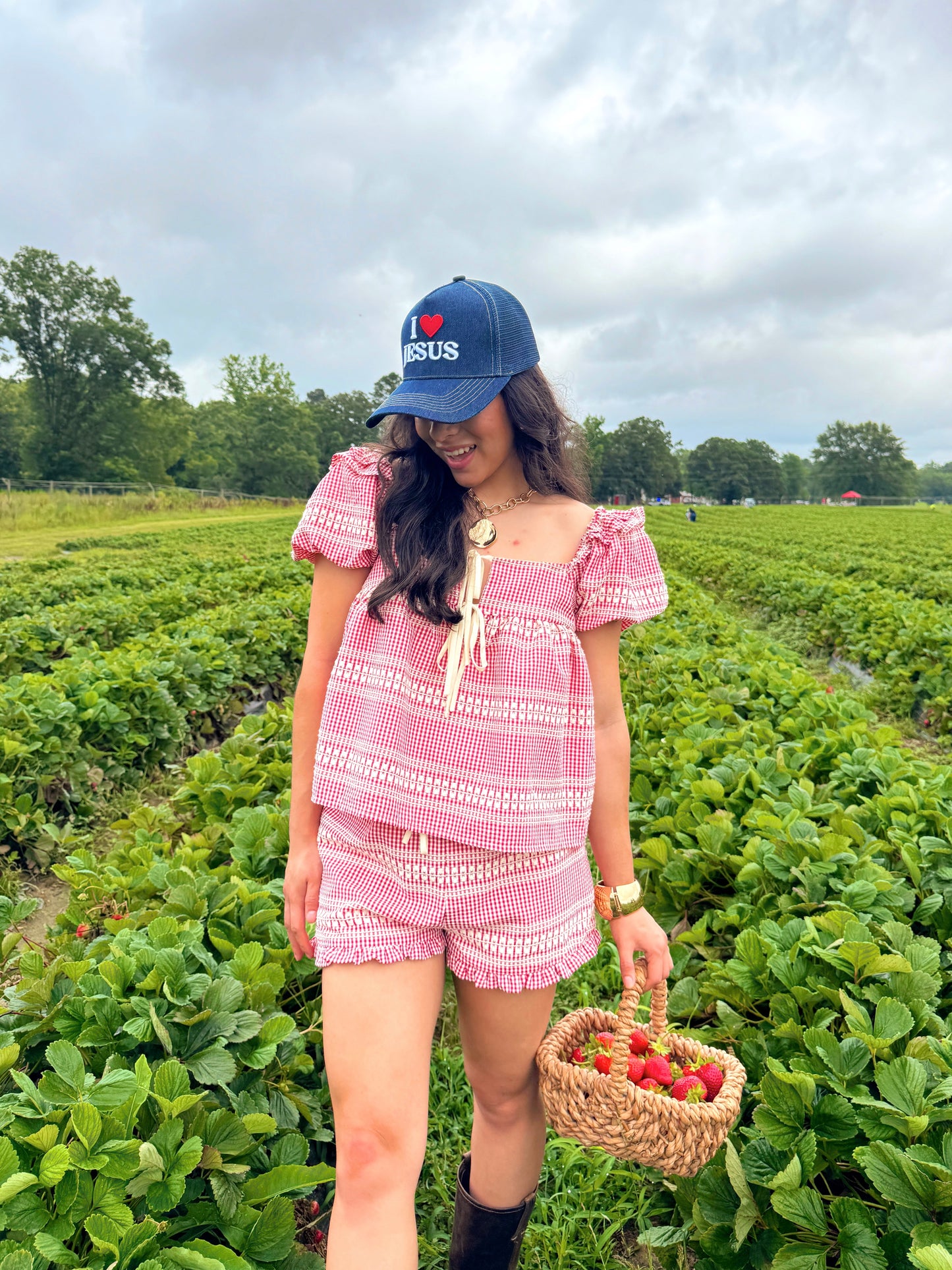 Strawberry Farms Red Gingham Top & Short Set