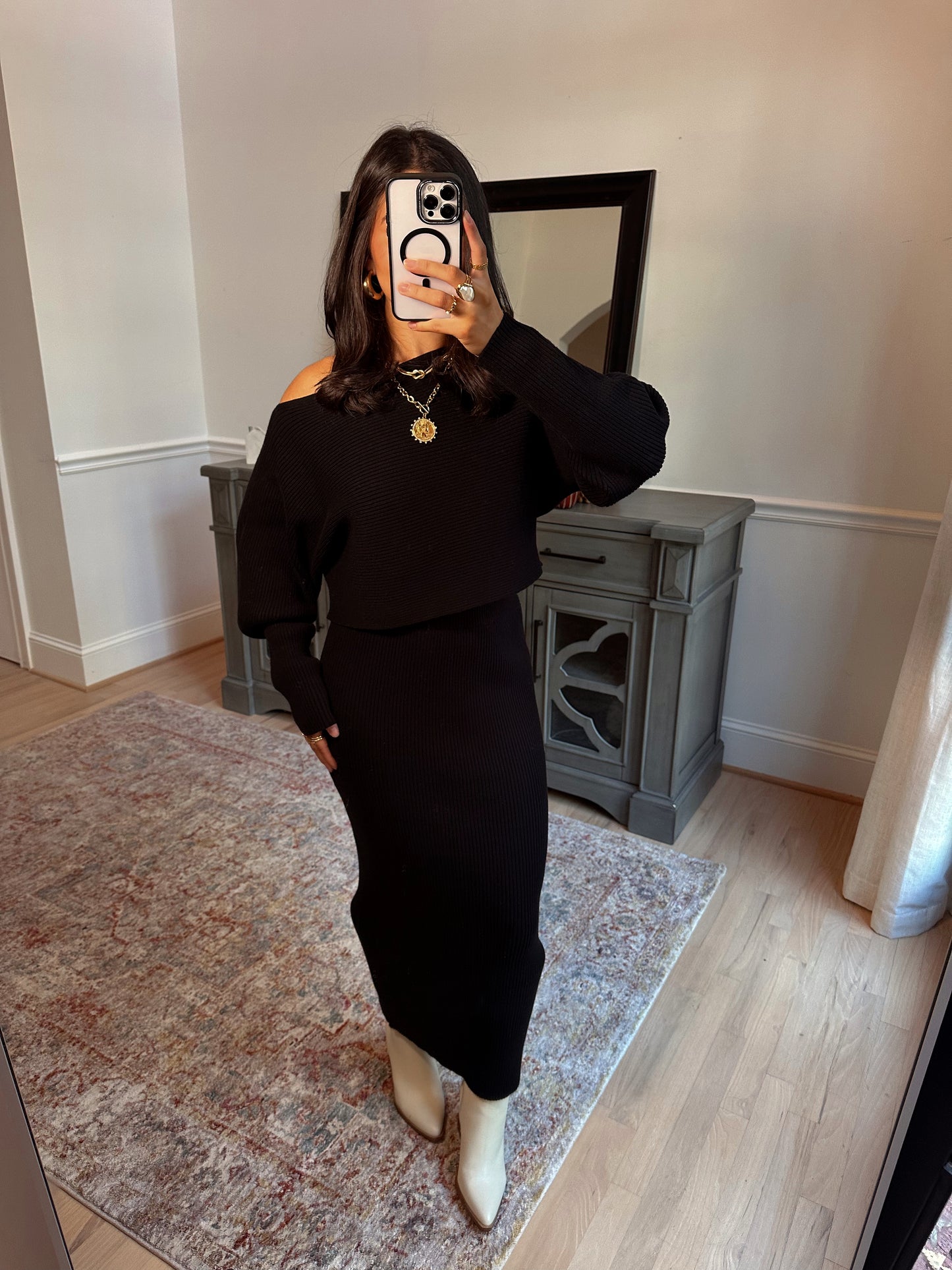 Dinner Plans Black Sweater & Skirt Set