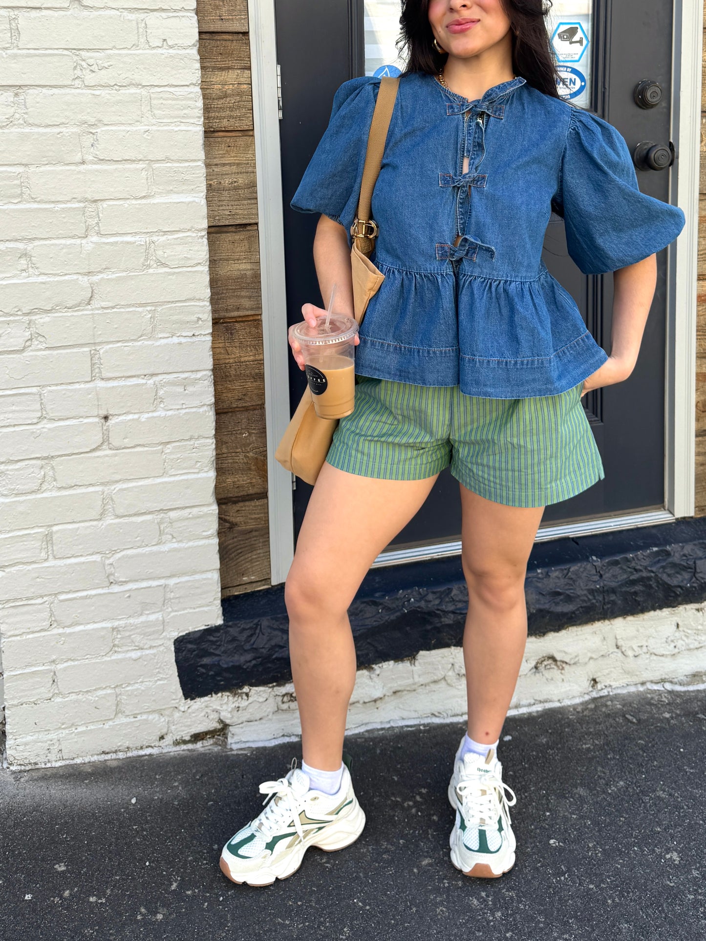 Denim Bow Babydoll Top