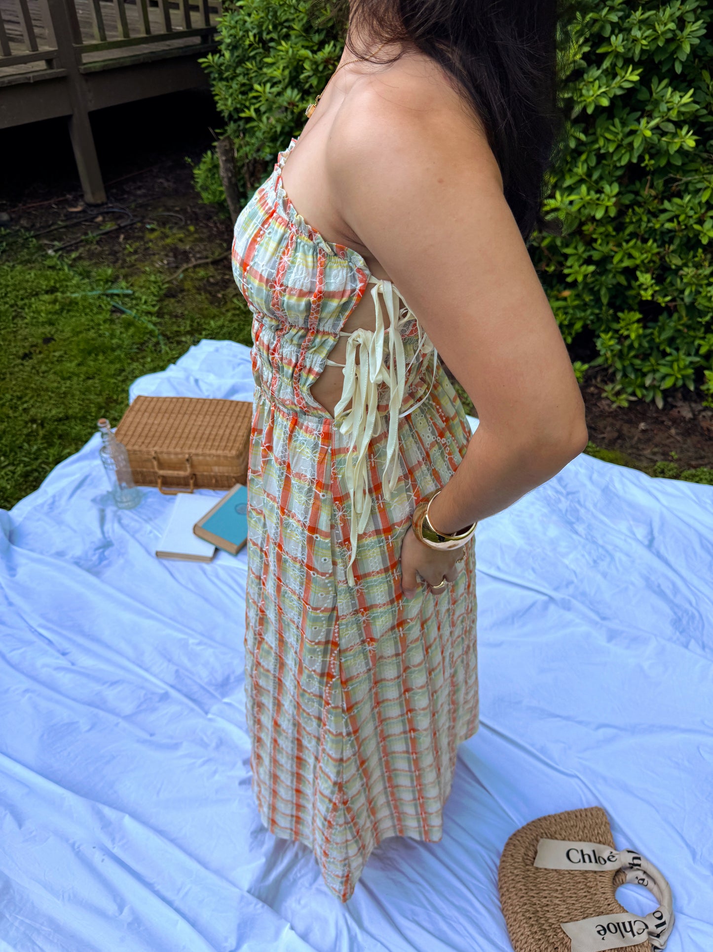 Sherbert Plaid Strapless Dress