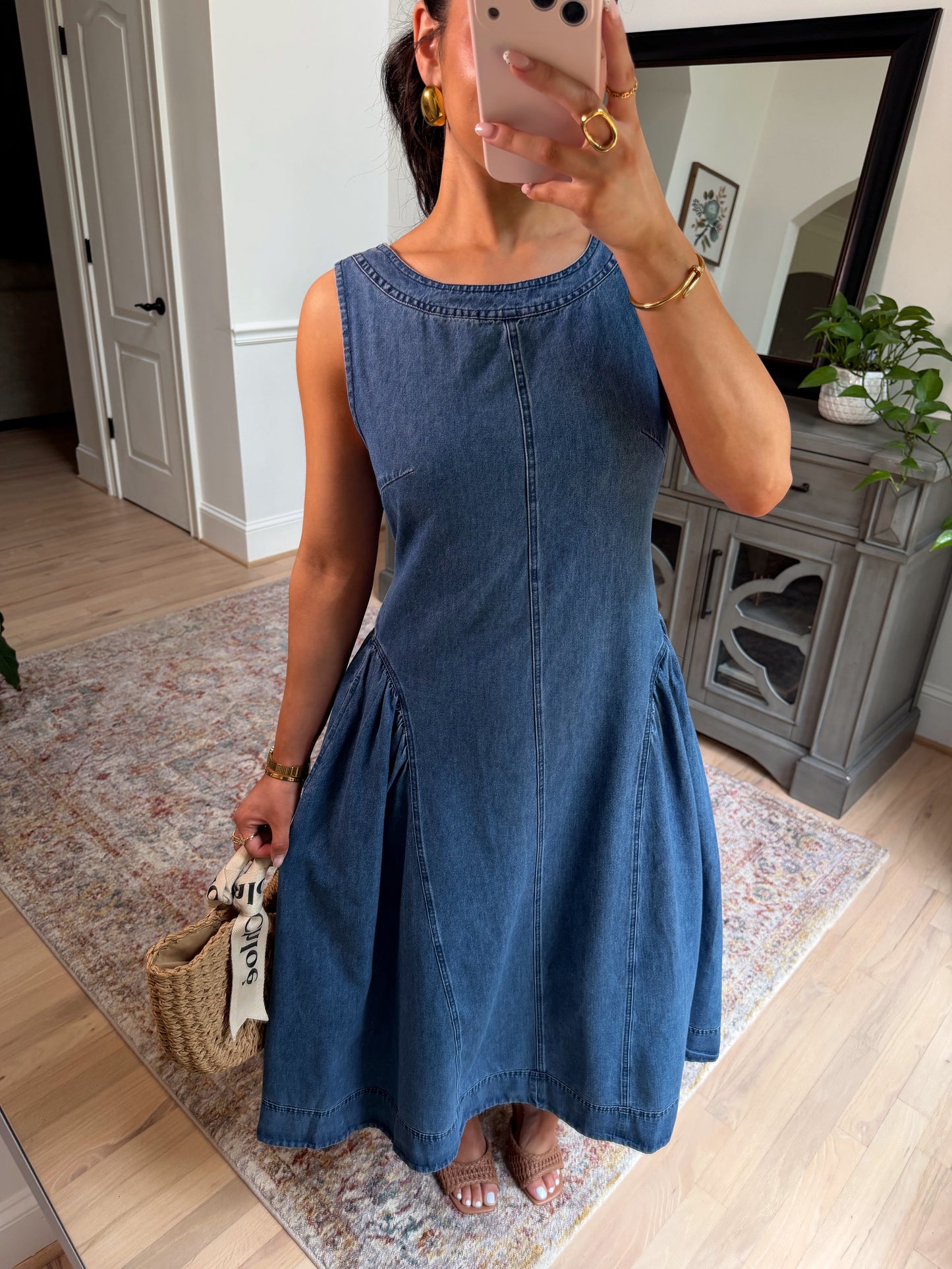 Denim Daydream Pleated Midi Dress