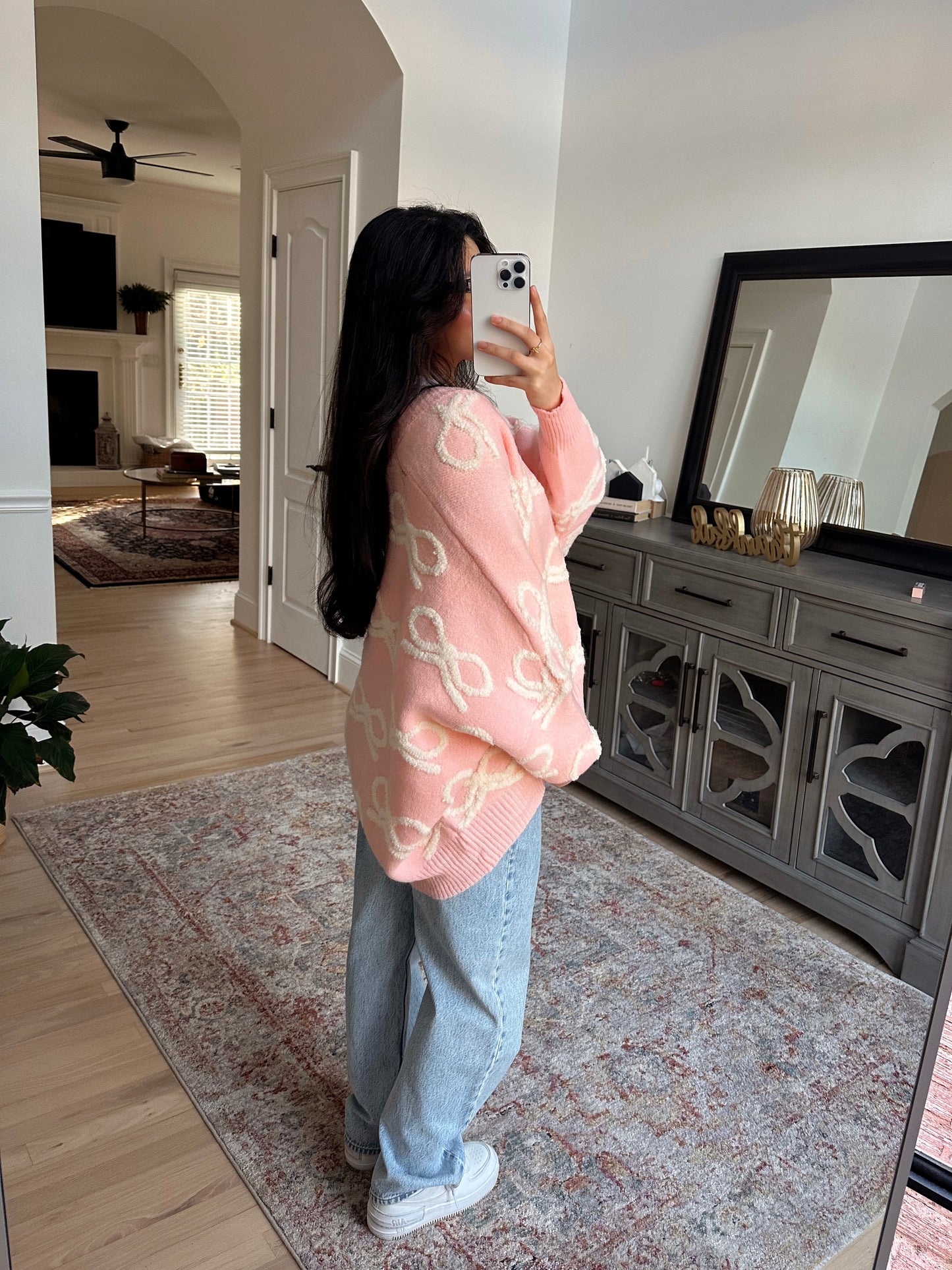 Baby Pink Bow Oversized Cardigan