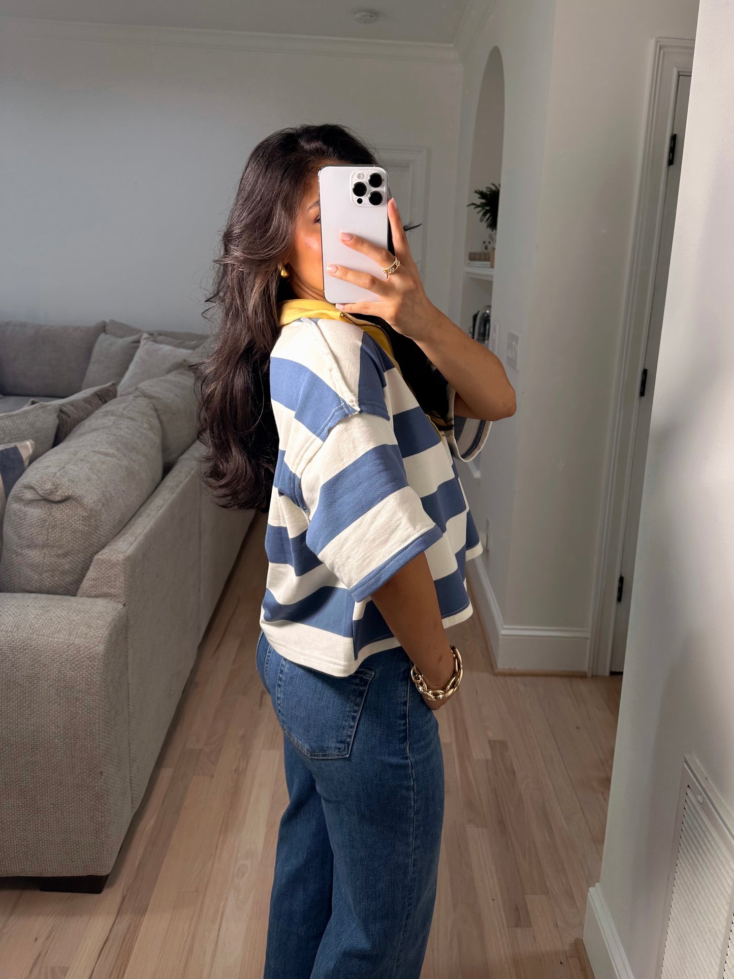 Blue & Yellow Zip-Up Polo Top