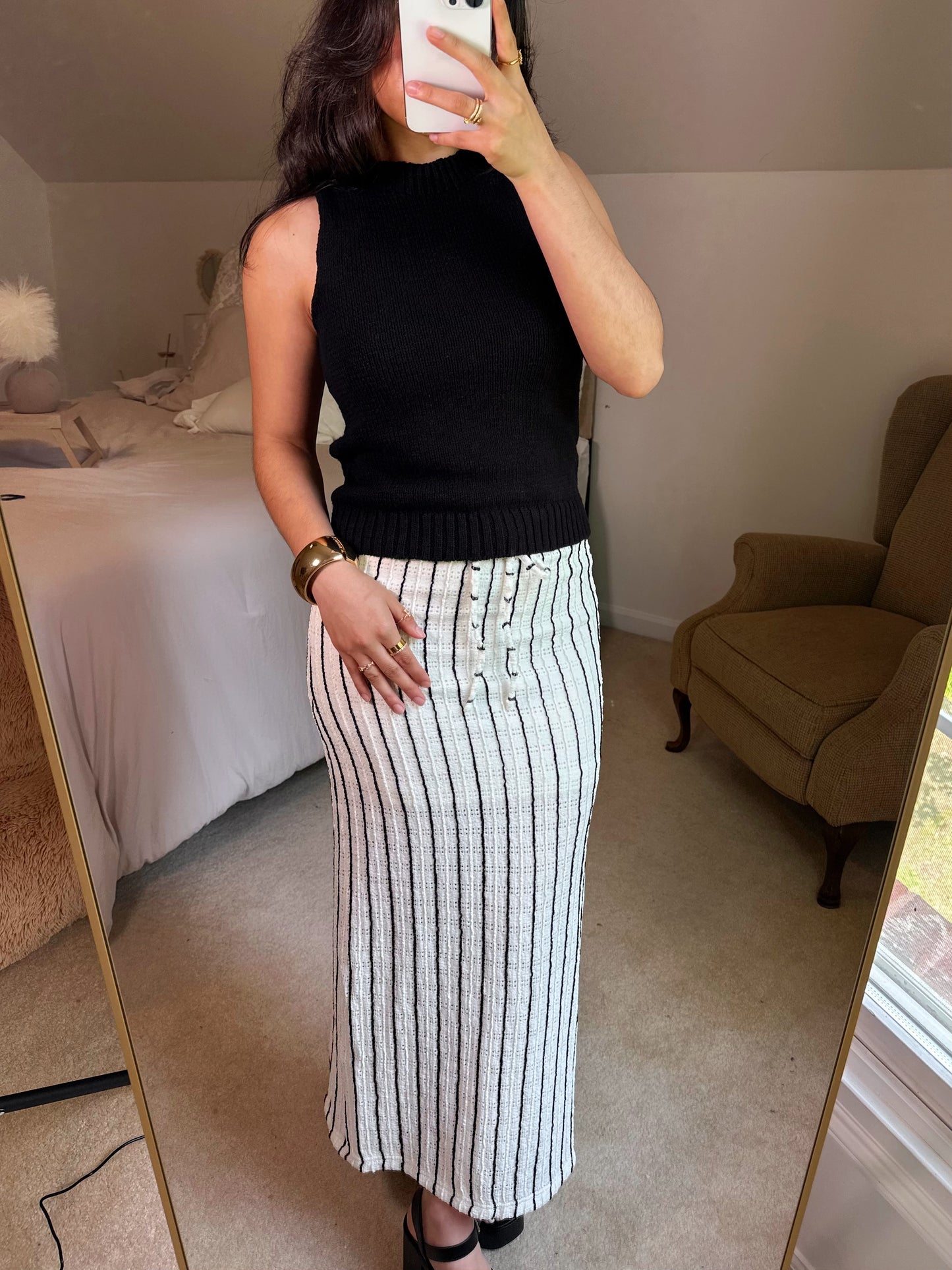 Black & Ivory Striped Knit Skirt