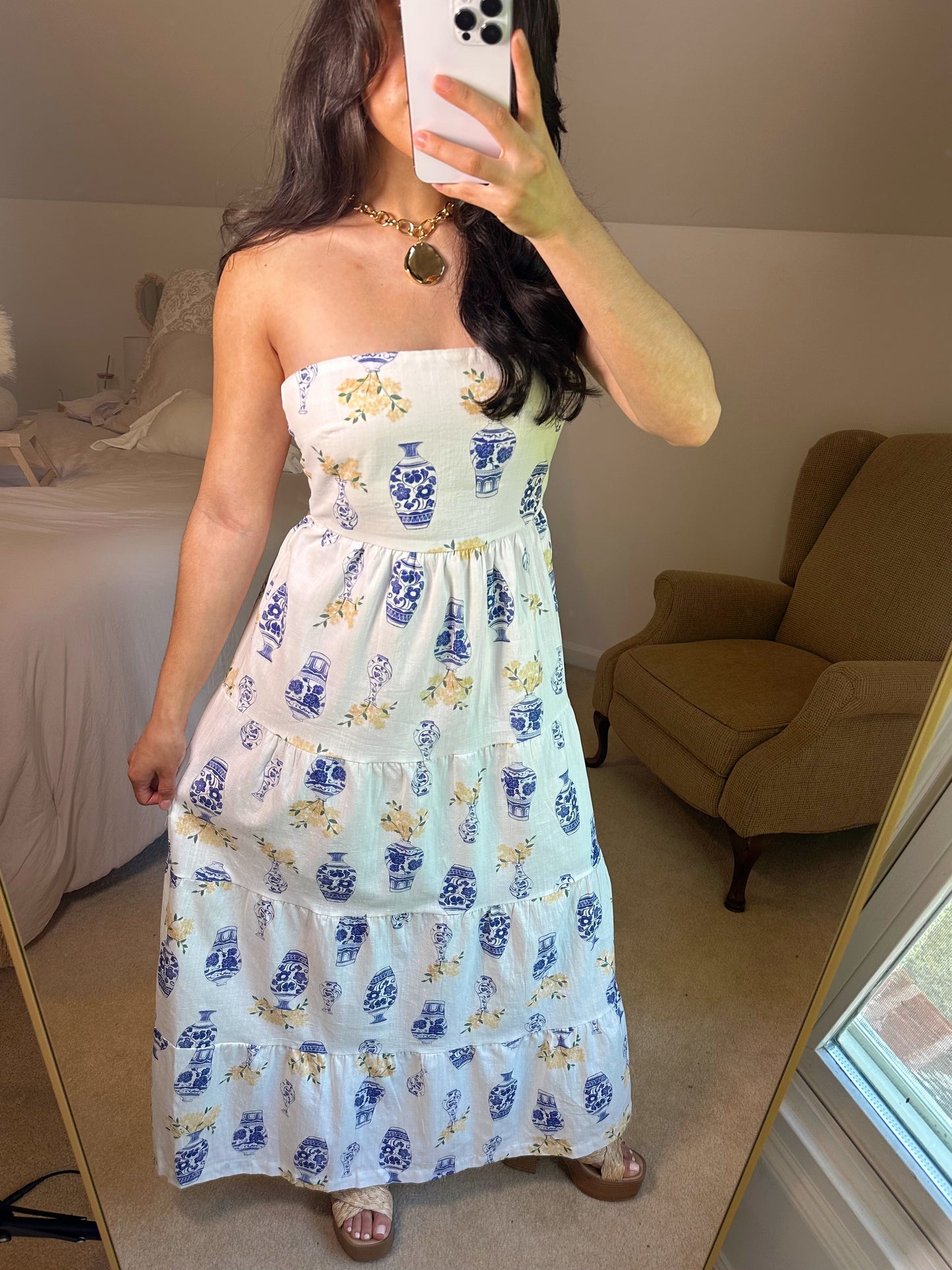 Greece Flower Vase Tube Open Back Dress