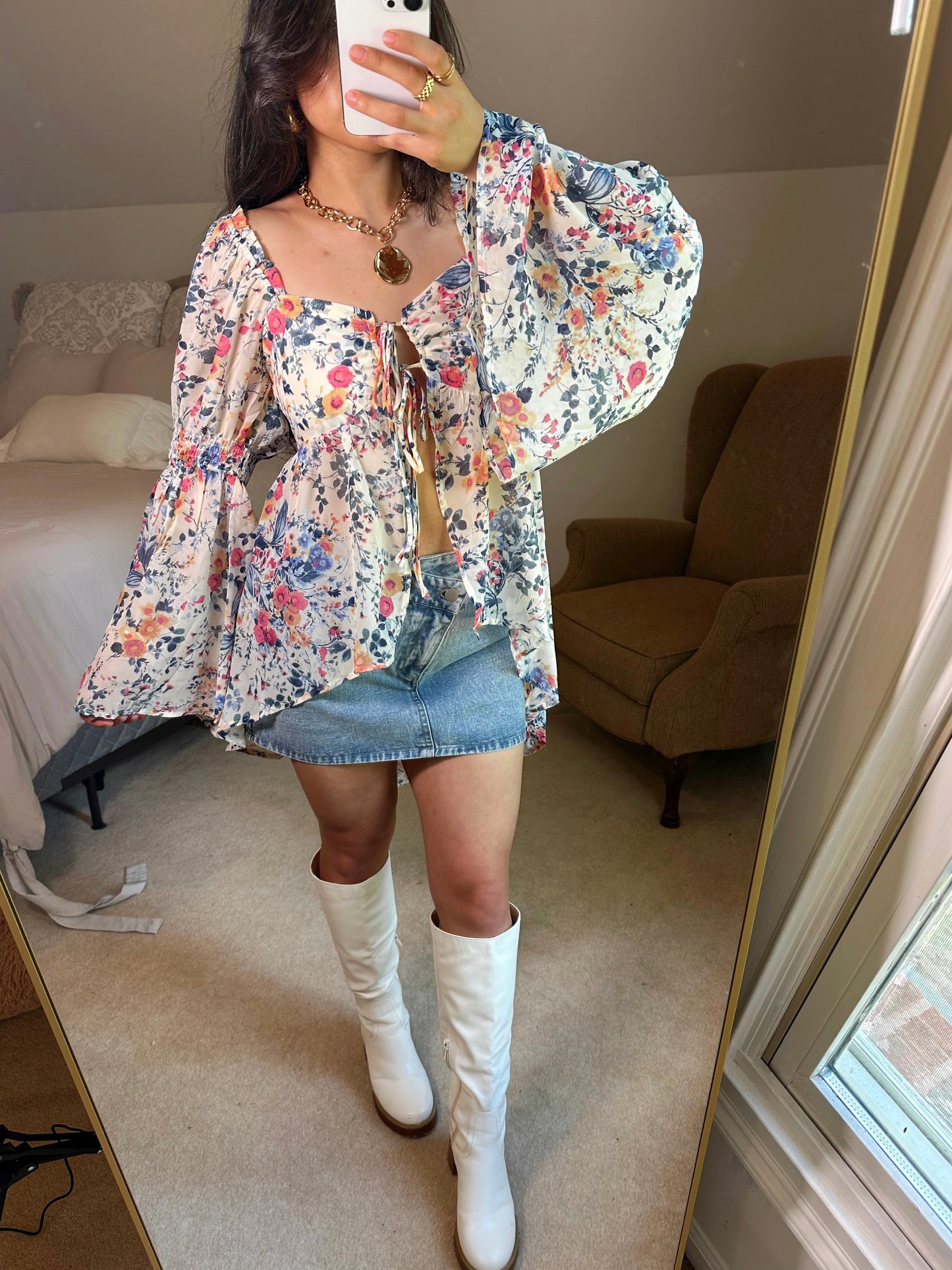 Spring Floral Flowy Open Front Top