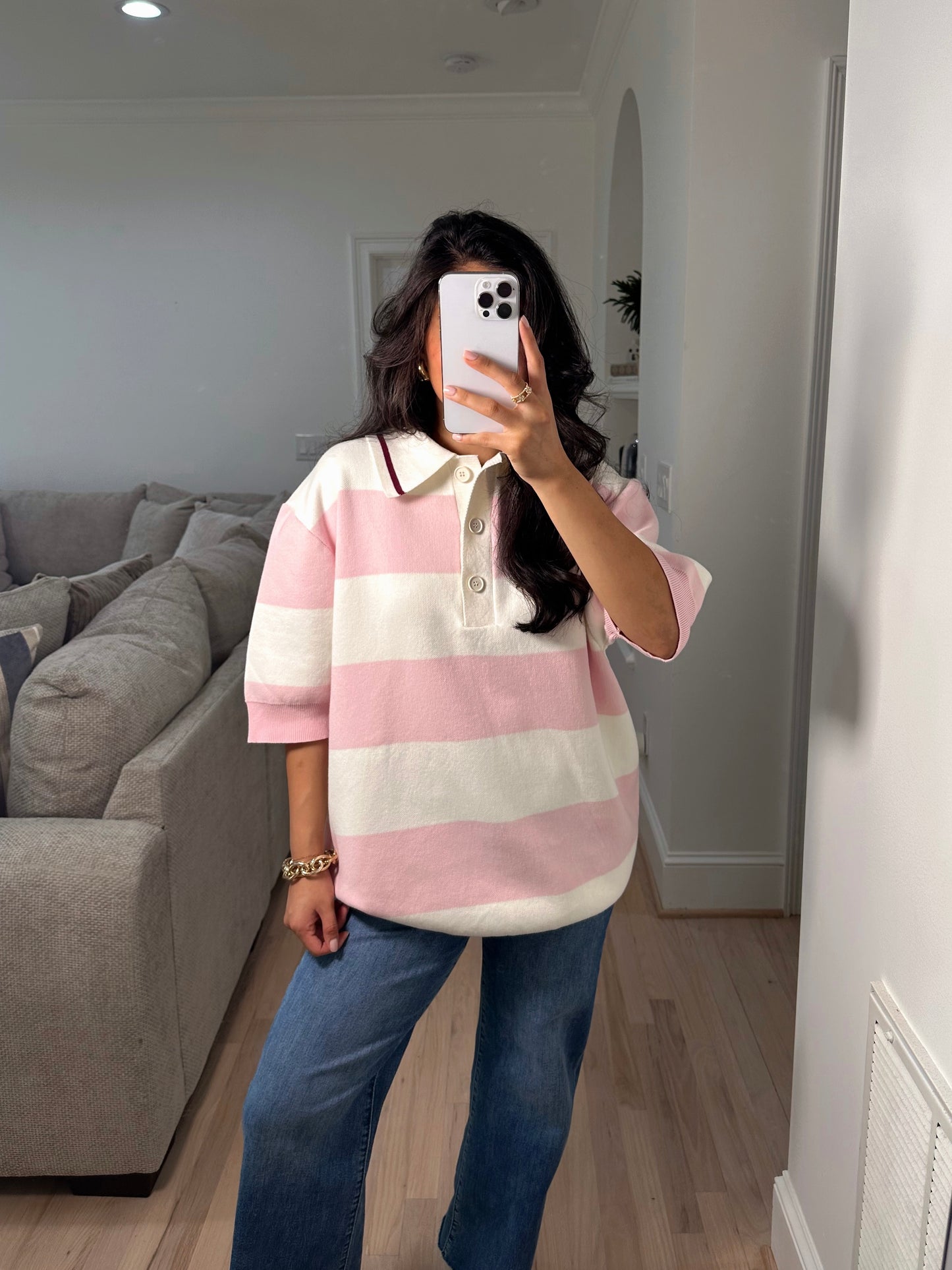 Baby Pink Polo Oversized Knit Top