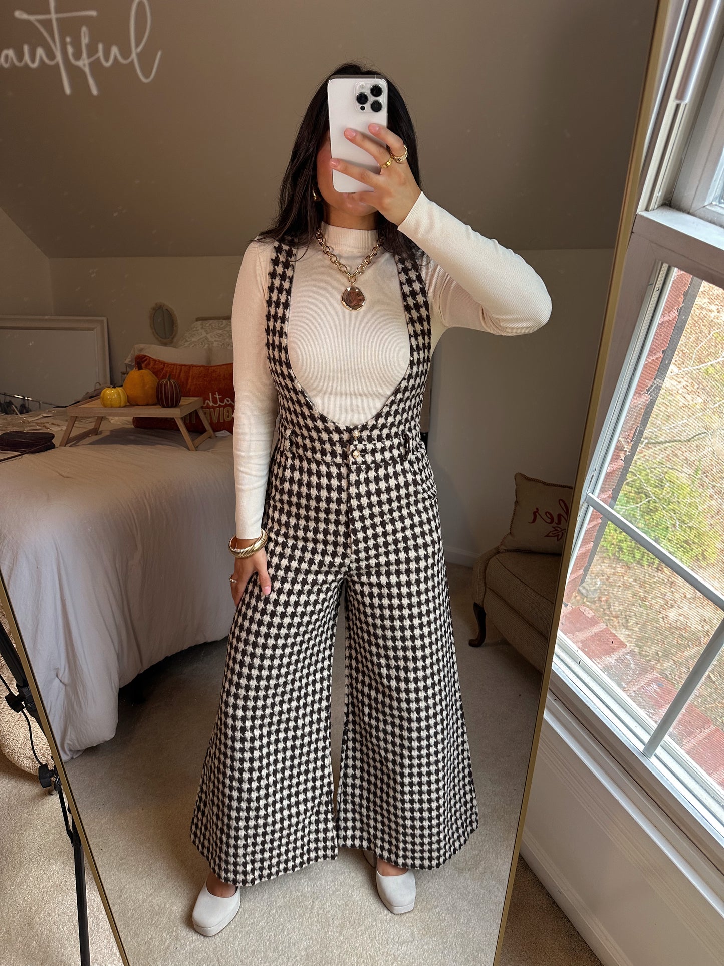 Brown Houndstooth Jumpsuit