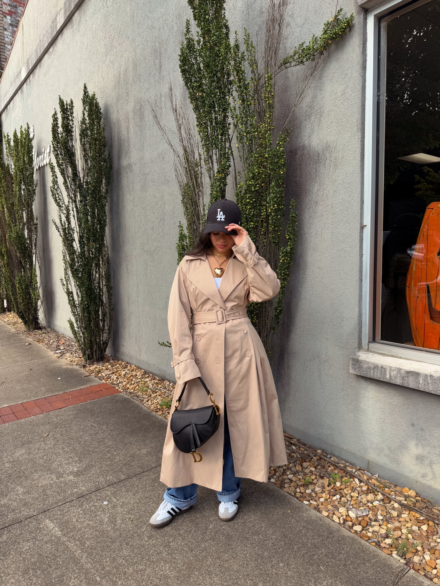 Latte Double Breasted Pleated Trench Coat