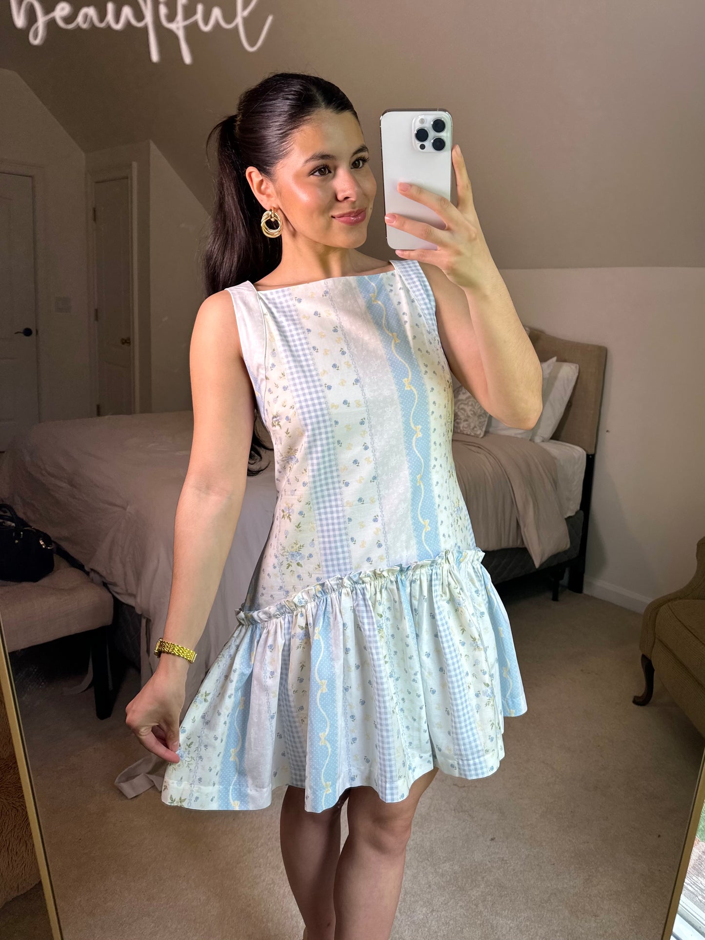 Baby Blue Coquette Patterned Mini Dress