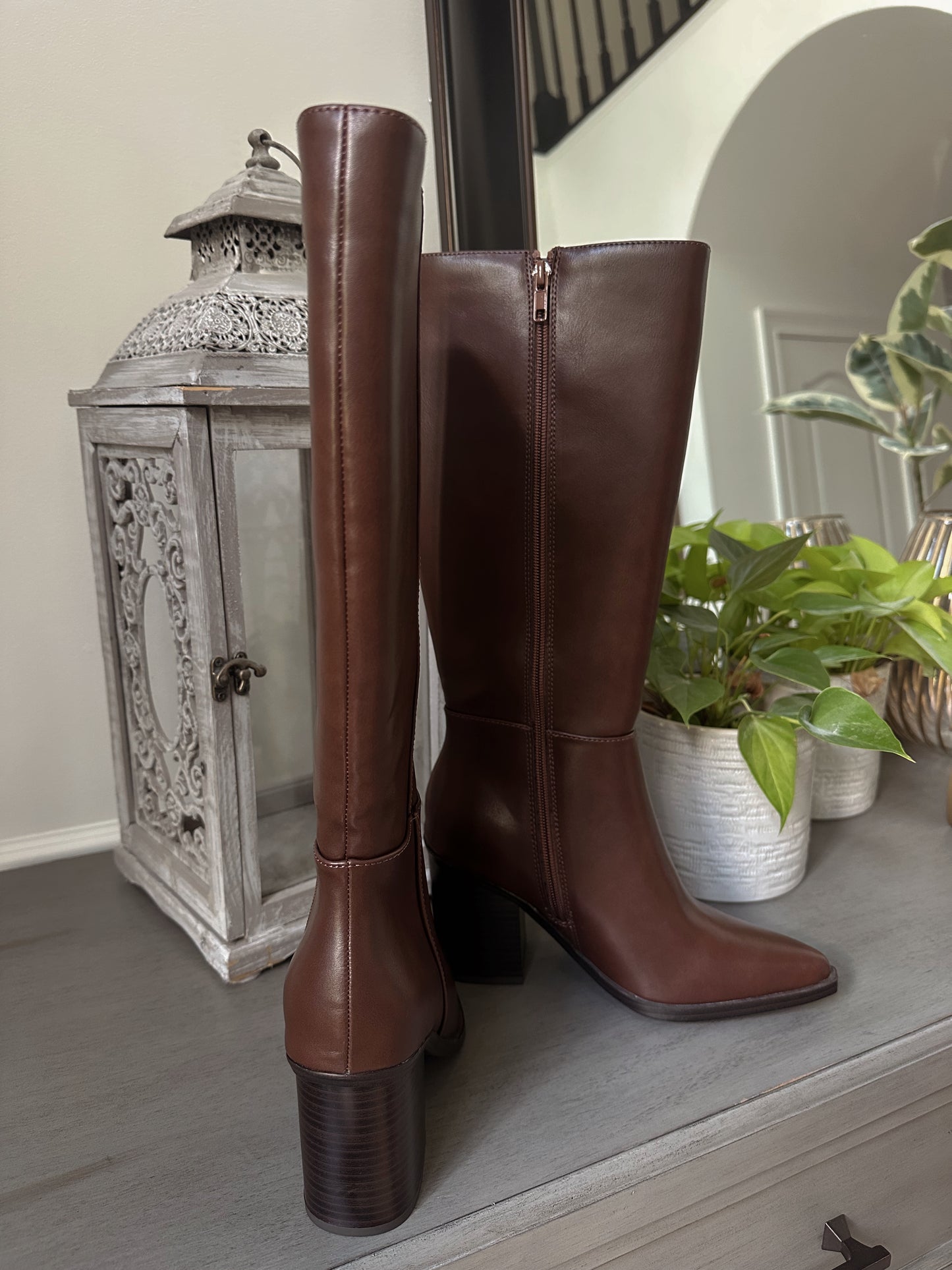 Brown Pointed Toe Knee-High Boot