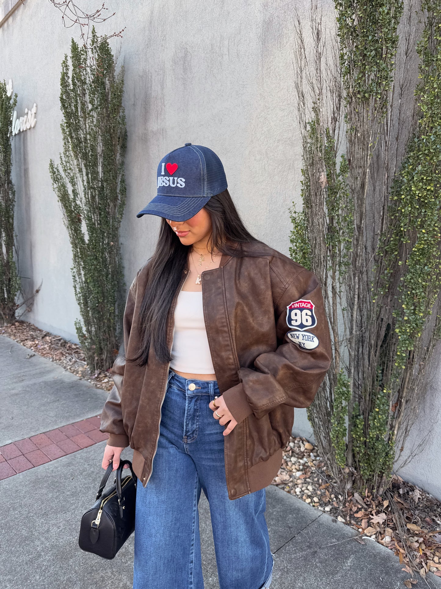 Vintage Patch Brown Oversized Jacket