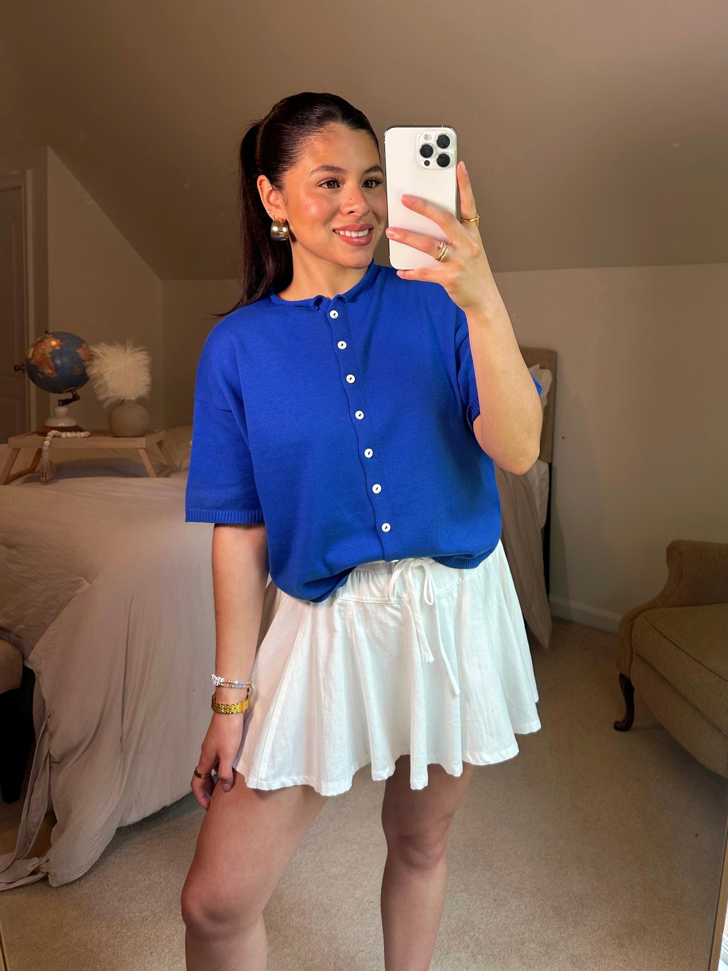 Blue Knit Short Sleeve Cardigan