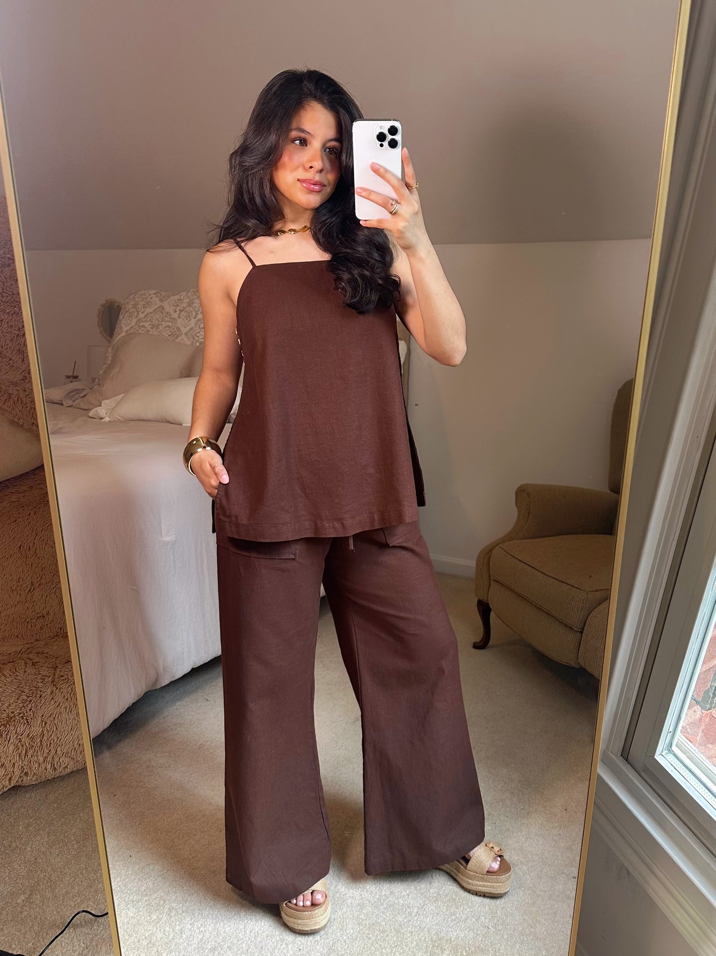 Coconut Brown Open Side Top & Pant Set